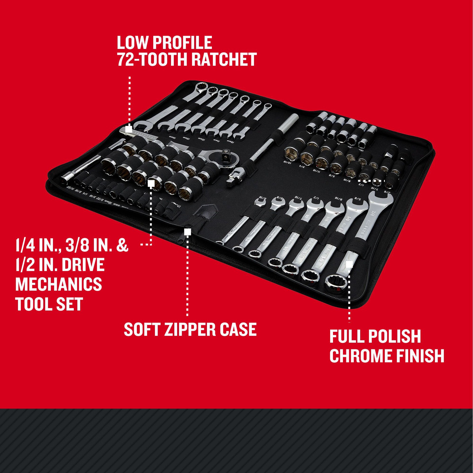 slide 3 of 6, CRAFTSMAN 66 -Piece Metric and standard (SAE) Mechanics Tool Set with Soft Case, 1 ct