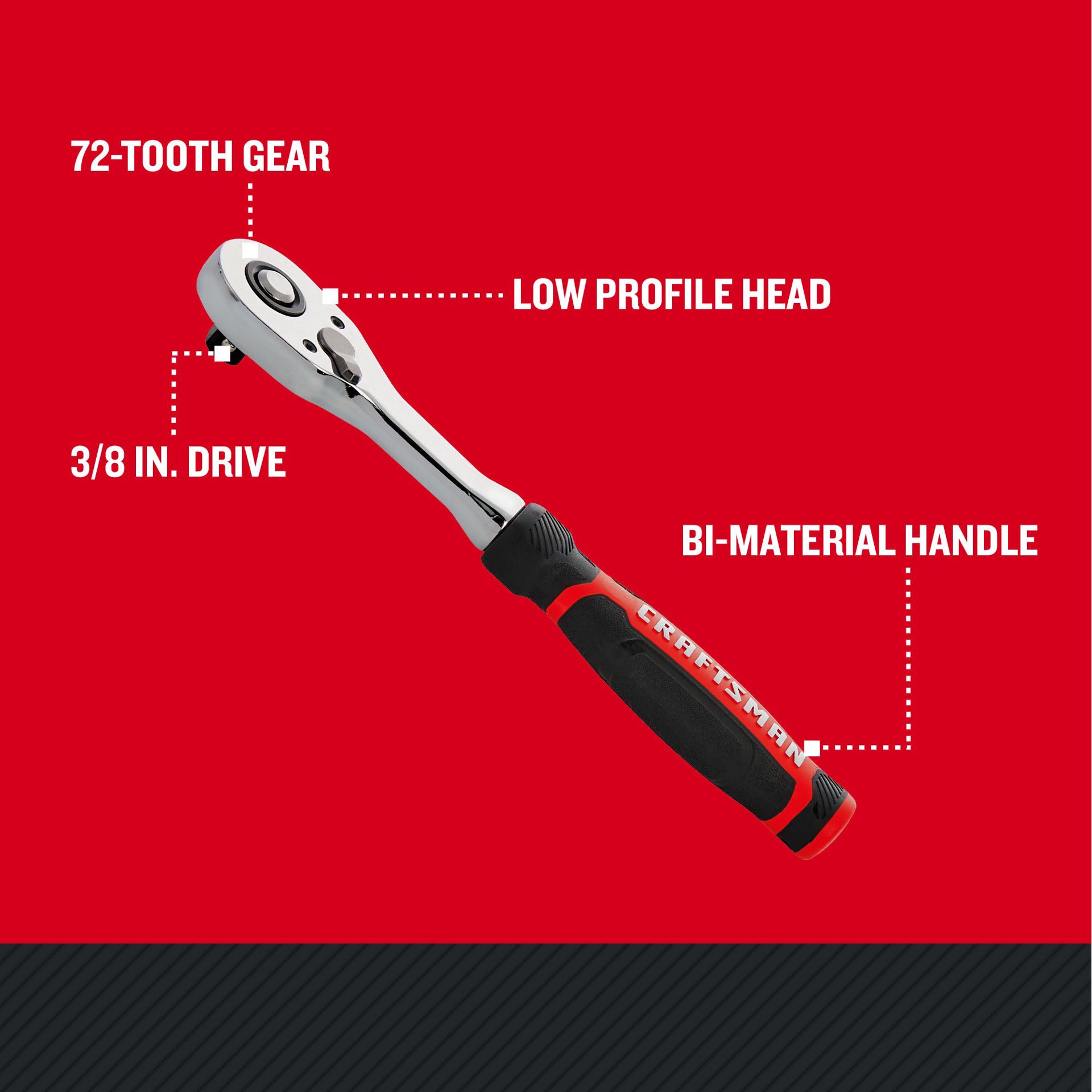 slide 2 of 6, CRAFTSMAN 72 -Tooth 3/8-in Drive Comfort grip Handle Ratchet, 1 ct