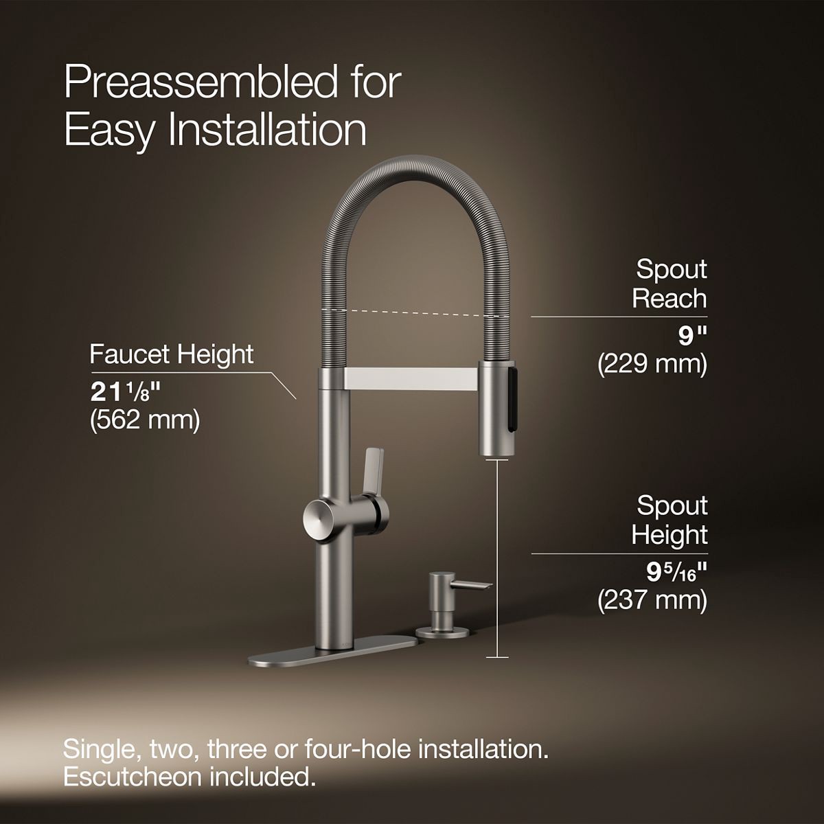 slide 3 of 6, KOHLER Koi Pre-Rinse Spring Vibrant Stainless Single Handle Deck-mount Pull-down Kitchen Faucet with Sprayer (Includes Deck Plate) (Includes Soap Dispenser), 1 ct