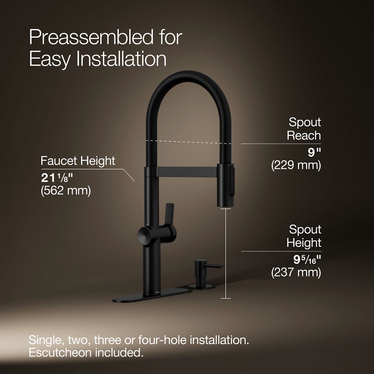 slide 3 of 6, KOHLER Koi Pre-Rinse Spring Matte Black Single Handle Deck-mount Pull-down Kitchen Faucet with Sprayer (Includes Deck Plate) (Includes Soap Dispenser), 1 ct