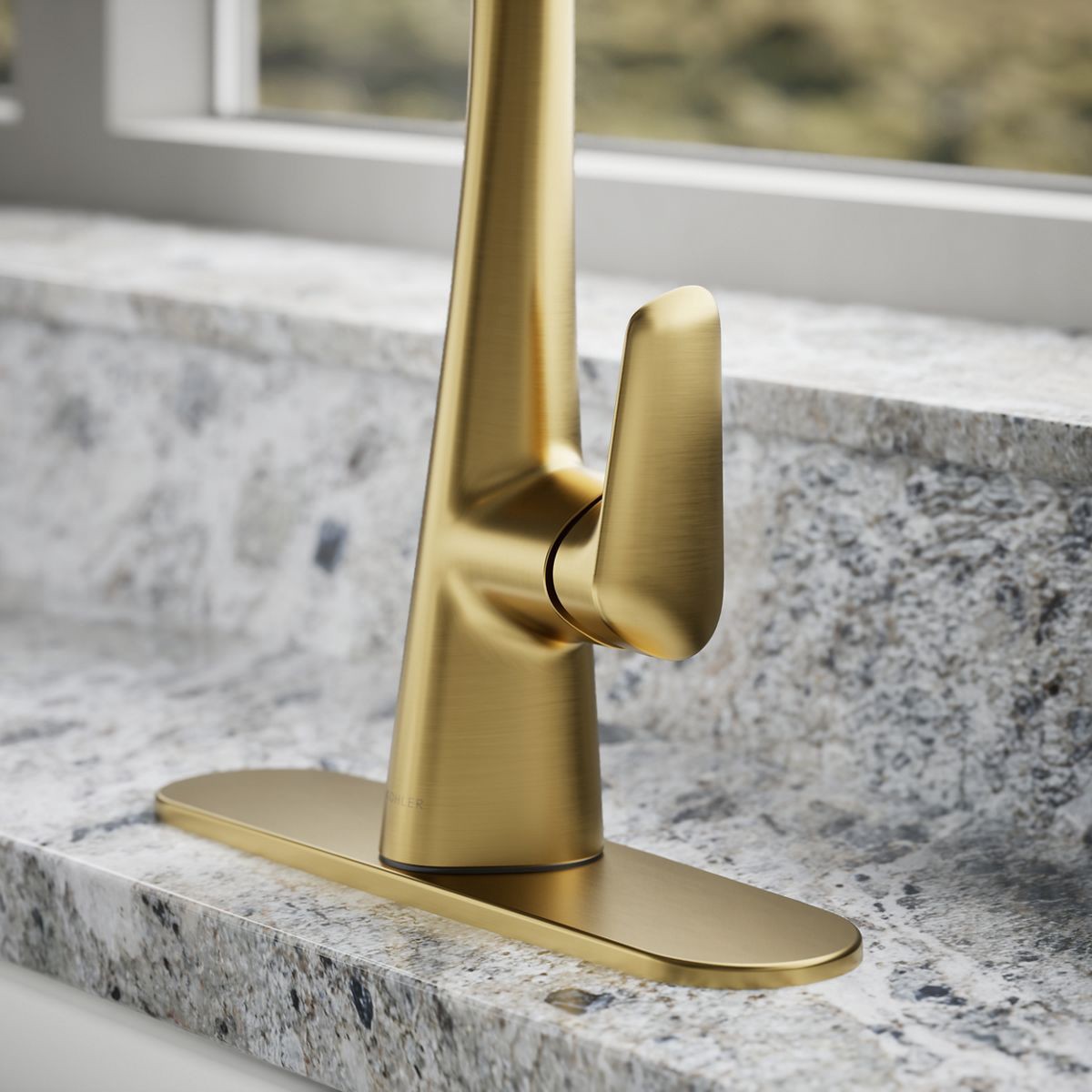 slide 6 of 6, KOHLER Anessia Vibrant Brushed Moderne Brass Single Handle Deck-mount Pull-down Kitchen Faucet with Sprayer (Includes Deck Plate) (Includes Soap Dispenser), 1 ct