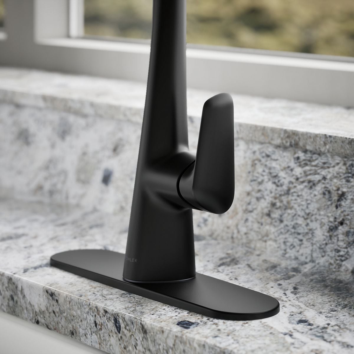 slide 6 of 6, KOHLER Anessia Matte Black Double Handle Deck-mount Pull-down Kitchen Faucet with Sprayer (Includes Deck Plate) (Includes Soap Dispenser), 1 ct