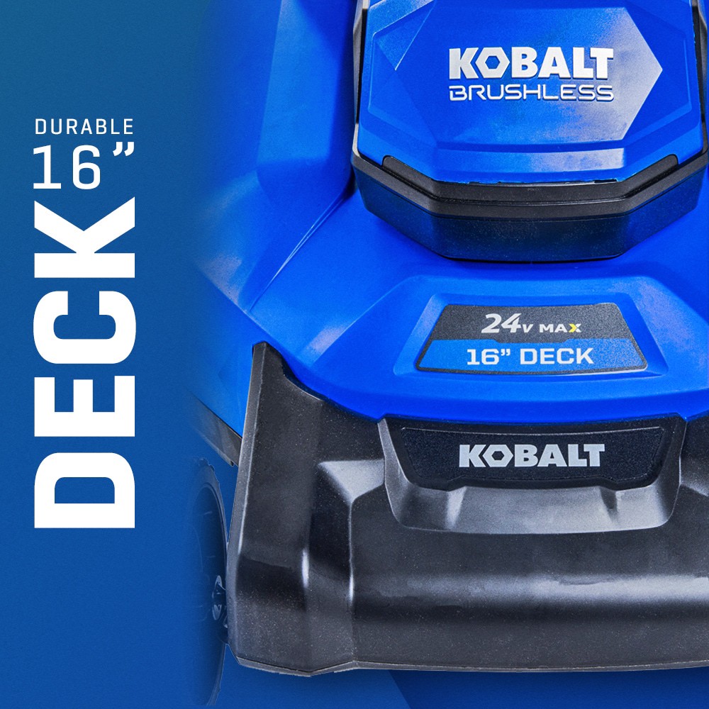 slide 3 of 6, Kobalt 24-volt, 16-in Push Battery Walk Mower with (2) 4 Ah Battery Included, 1 ct
