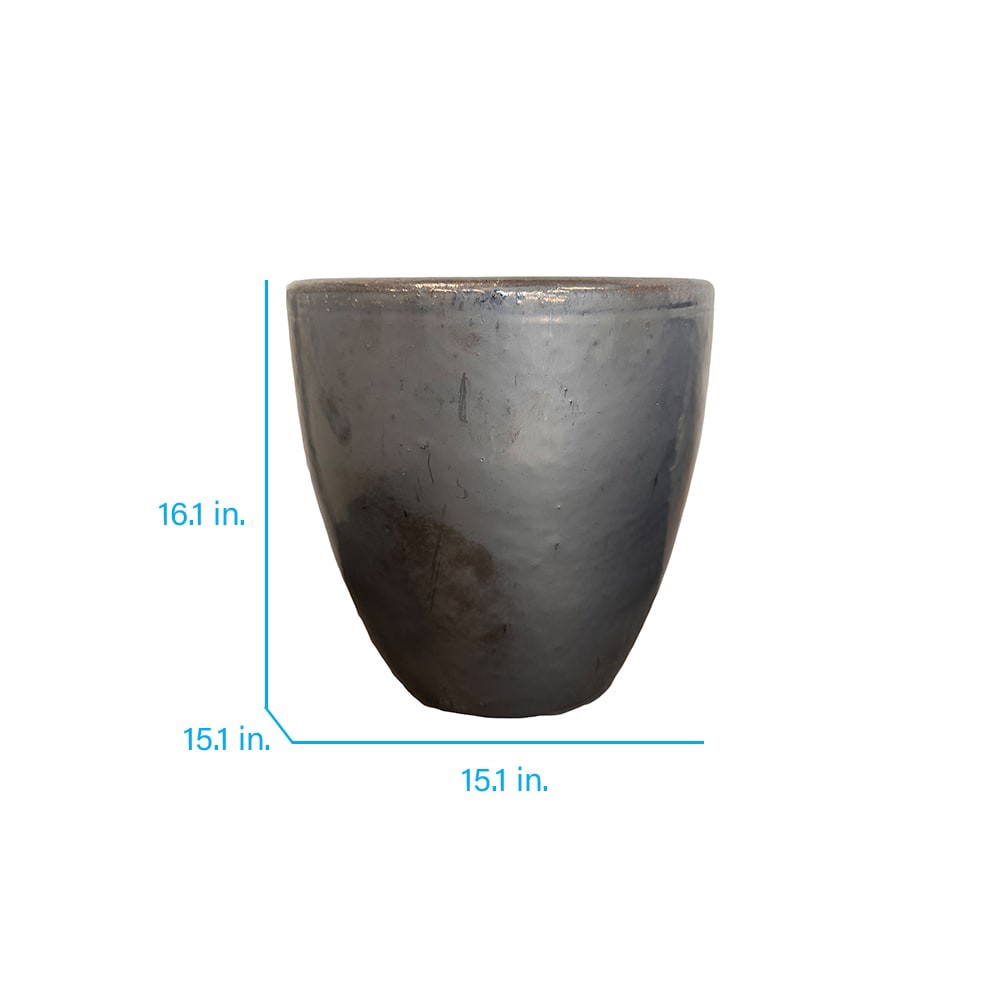 slide 2 of 5, allen + roth Round 15.1-in W x 15.1-in L Gray Ceramic Indoor/Outdoor Planter, 1 ct