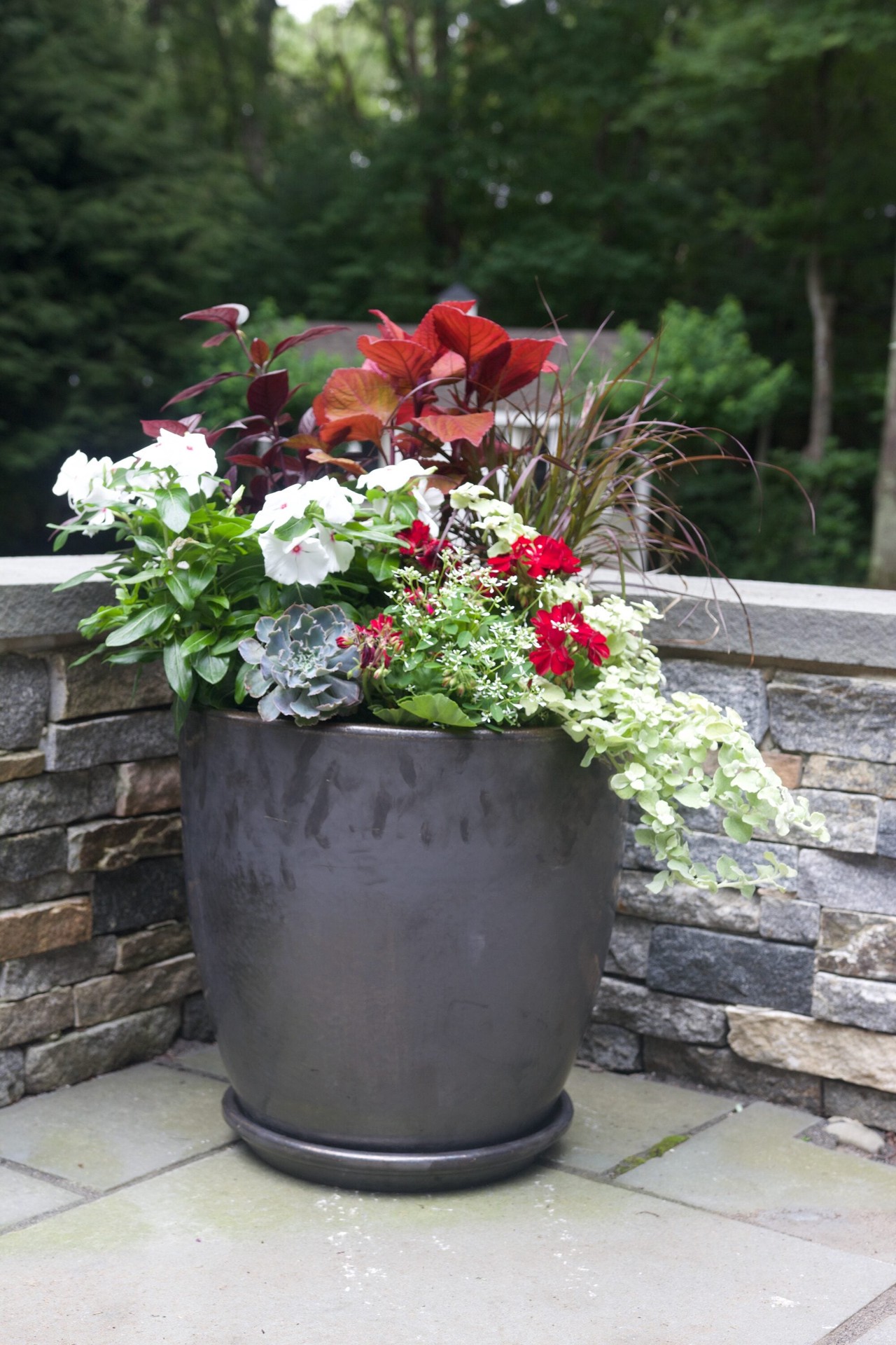 slide 5 of 5, allen + roth Round 15.1-in W x 15.1-in L Gray Ceramic Indoor/Outdoor Planter, 1 ct