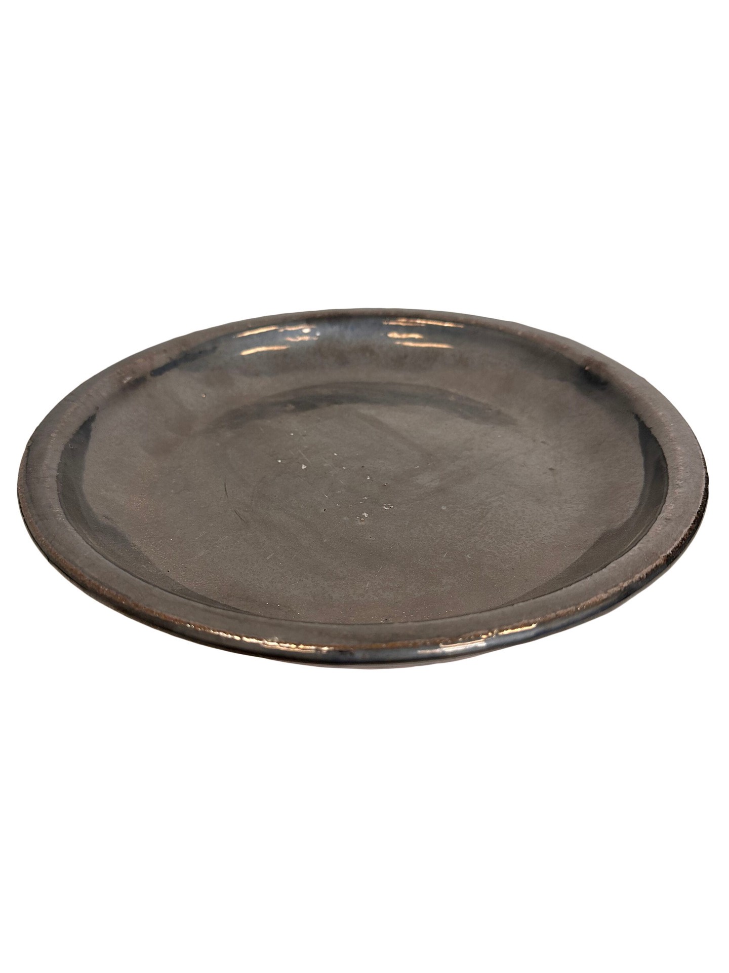 slide 1 of 6, allen + roth 11.6-in Gun Metal Glazed ceramic Plant Saucer, 1 ct