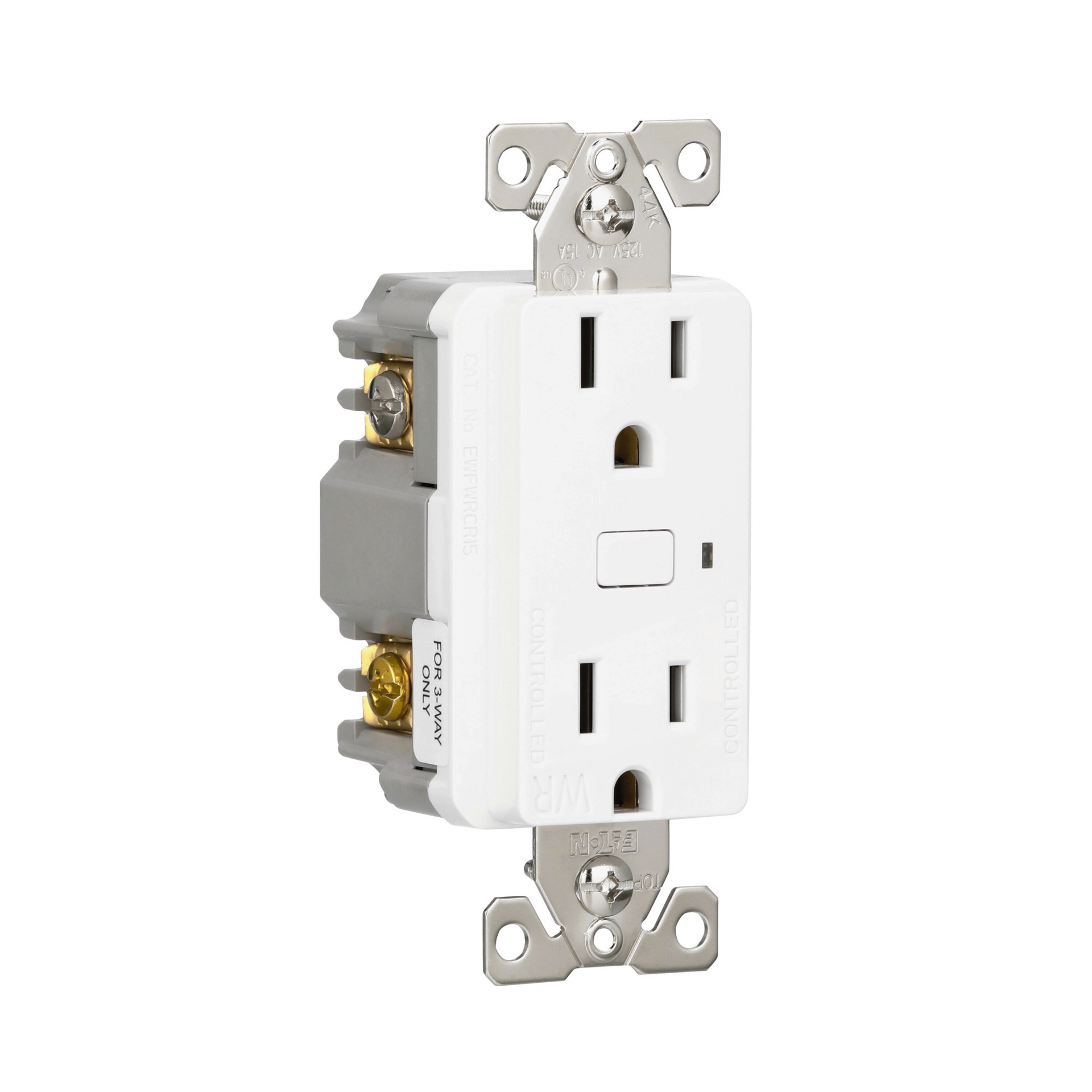 slide 6 of 6, Eaton Wi-Fi Smart 15 -Amp 125-volt Tamper Resistant Weather Resistant Residential Decorator Smart Compatible Outlet , White, 1 ct