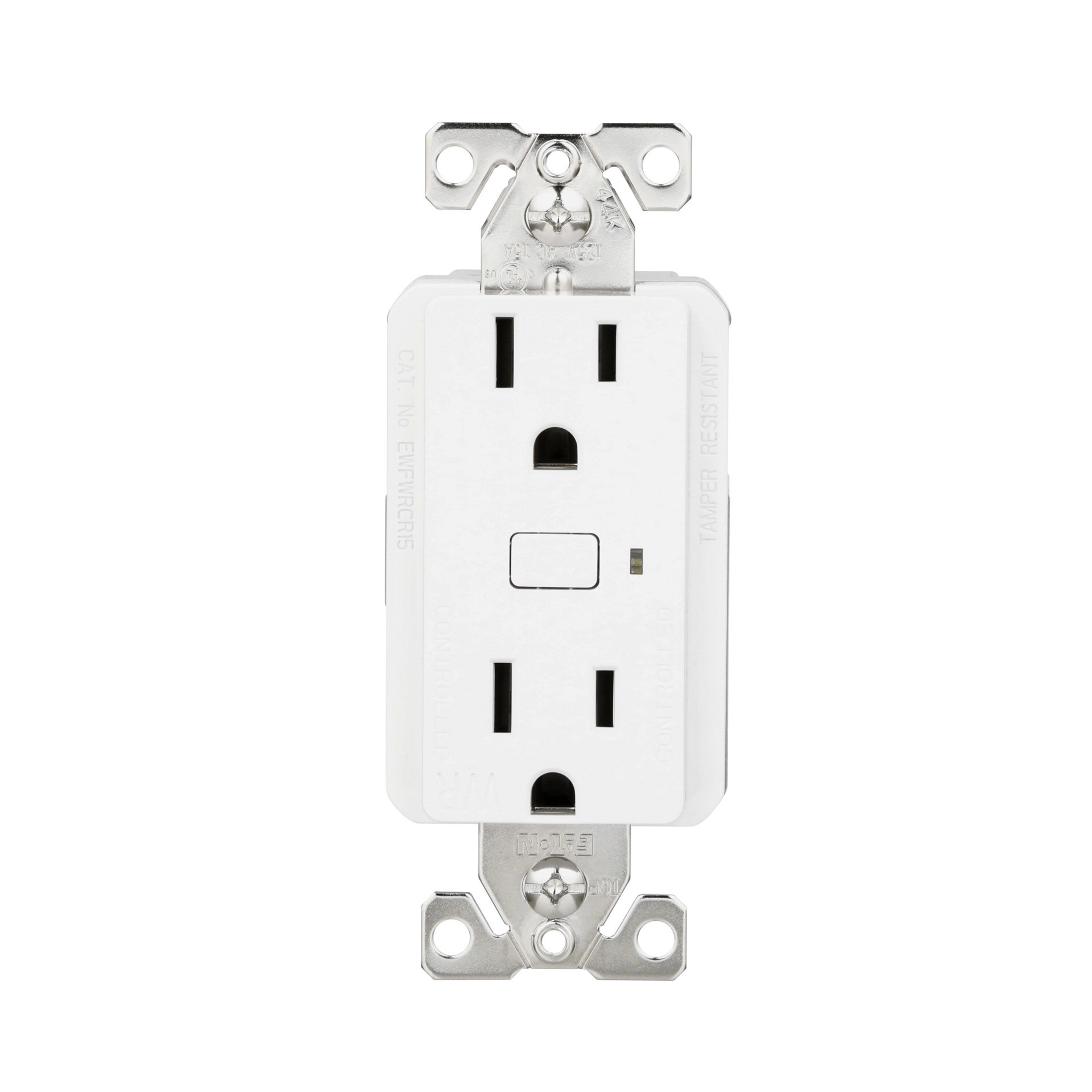 slide 1 of 6, Eaton Wi-Fi Smart 15 -Amp 125-volt Tamper Resistant Weather Resistant Residential Decorator Smart Compatible Outlet , White, 1 ct
