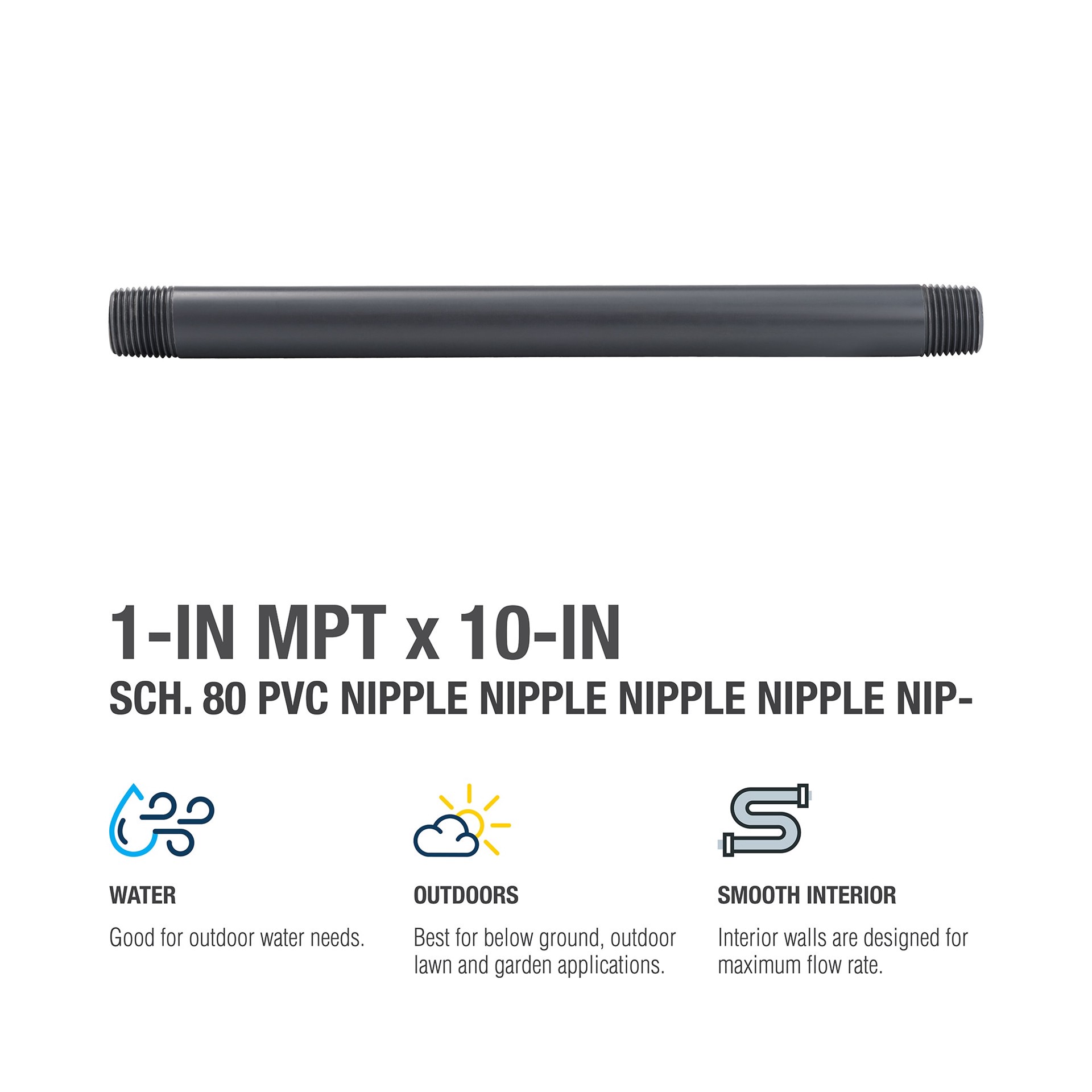 slide 5 of 5, B&K 1/2-in x 10-in Schedule 80 PVC Nipple, 1 ct