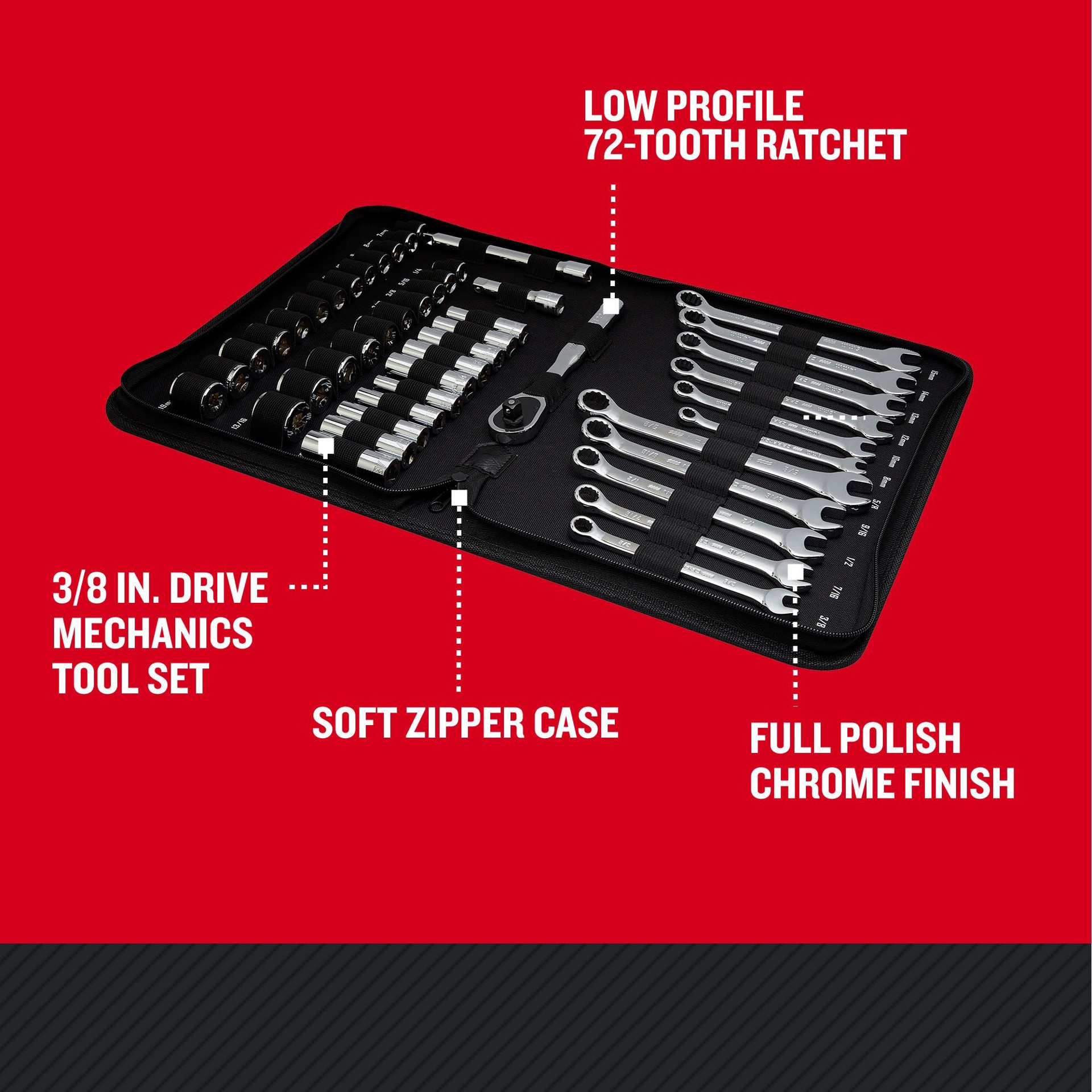 slide 3 of 6, CRAFTSMAN 47 -Piece Metric and standard (SAE) Mechanics Tool Set with Soft Case, 1 ct