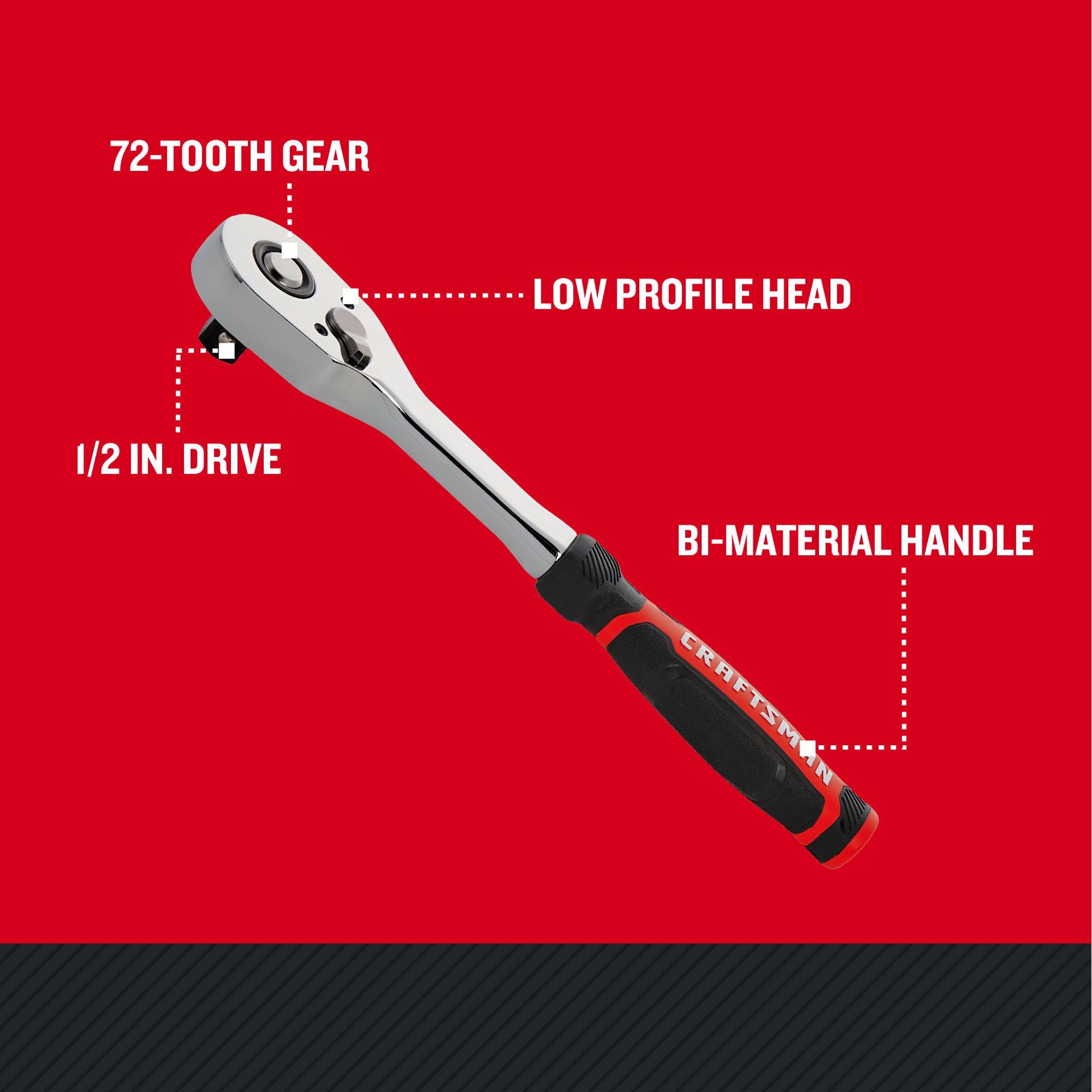 slide 2 of 6, CRAFTSMAN 72 -Tooth 1/2-in Drive Comfort grip Handle Ratchet, 1 ct