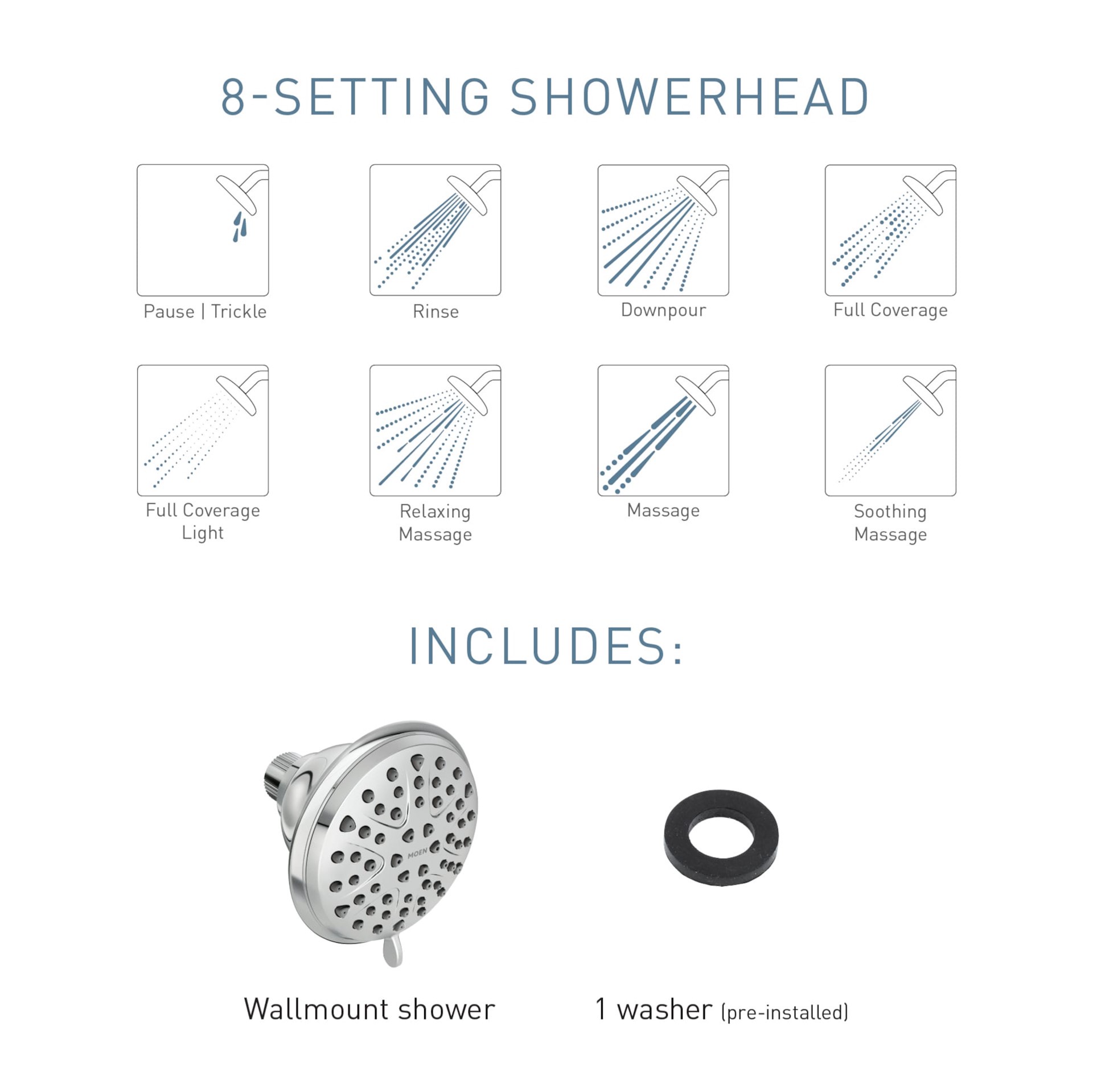 slide 3 of 6, Moen Attune 8.0 -Spray Chrome 3.88-in Round Shower Head 1.75 GPM, 1 ct