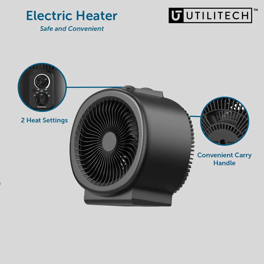 slide 3 of 6, Utilitech 1500 -Watt Fan Utility Indoor Electric Space Heater with Thermostat, 1 ct