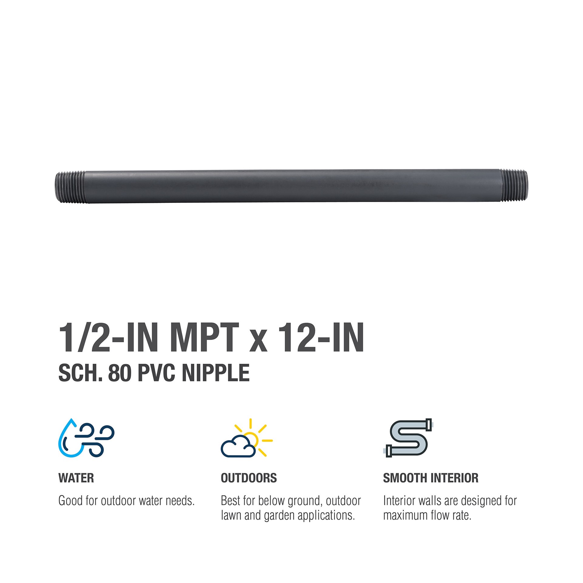 slide 5 of 5, B&K 1/2-in x 12-in Schedule 80 PVC Nipple, 1 ct