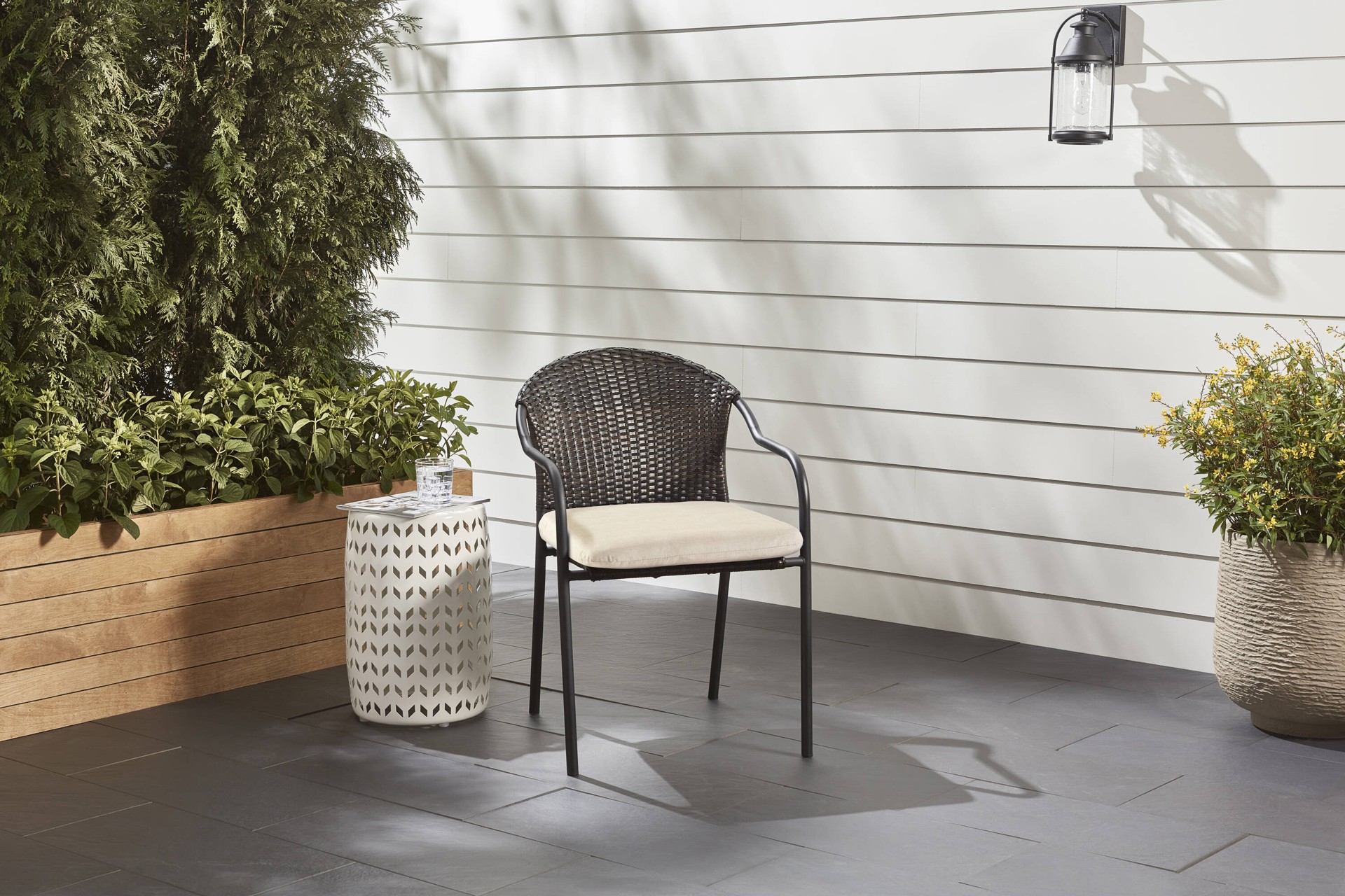 slide 2 of 6, allen + roth with STAINMASTER 18-in x 19-in Wheat Madera Linen Patio chair cushion, 1 ct