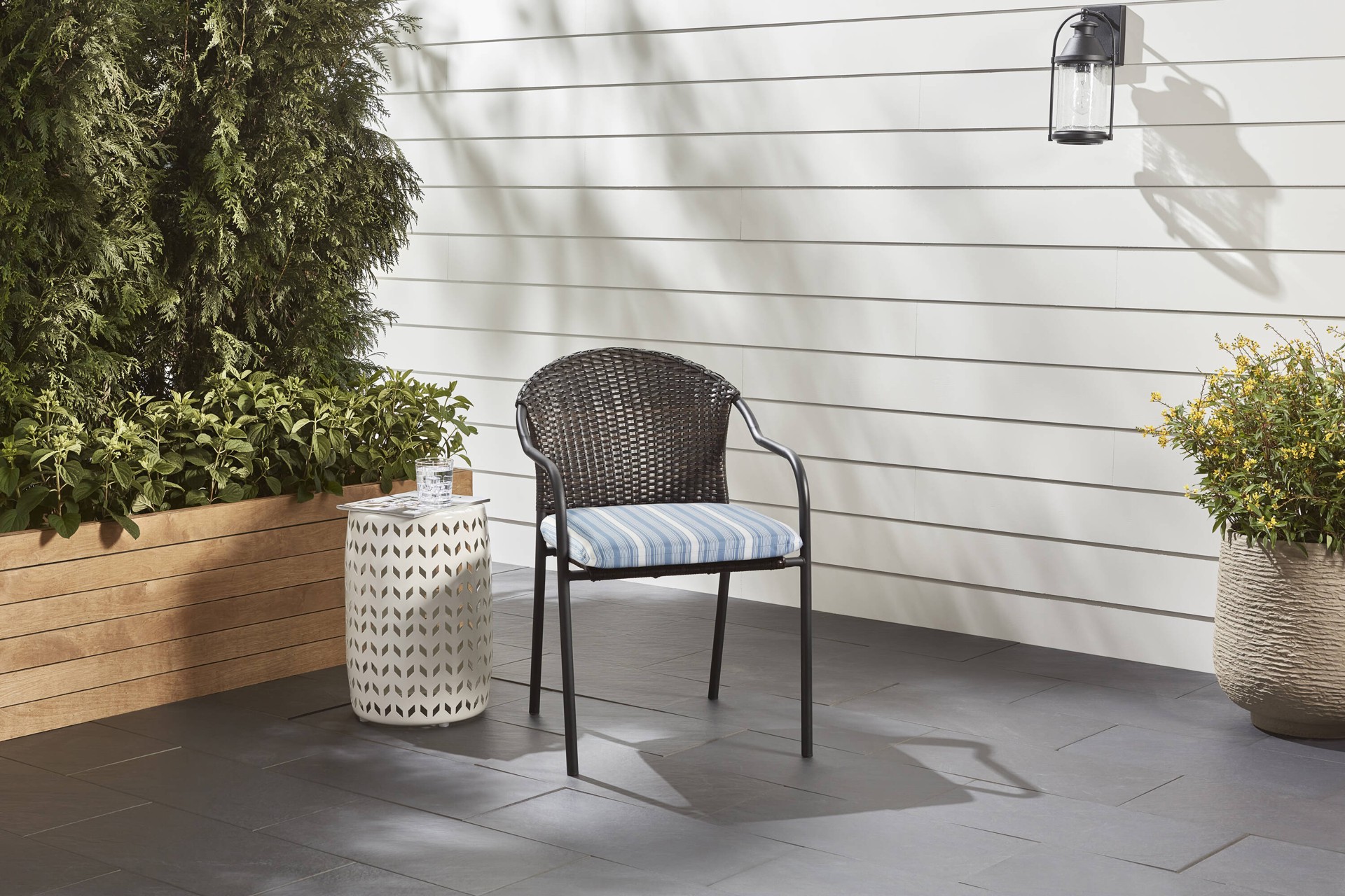 slide 2 of 6, allen + roth 18-in x 19-in Cornflower Shoreham Stripe Patio chair cushion, 1 ct