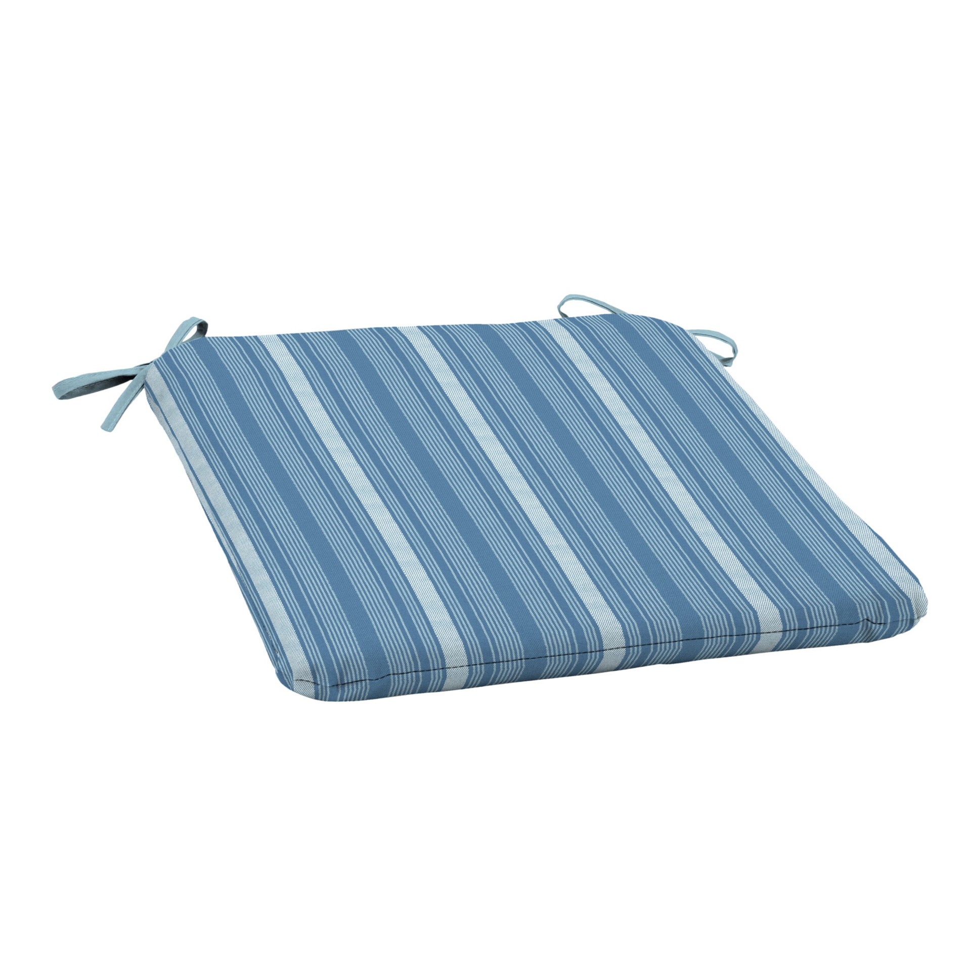 slide 1 of 6, allen + roth 18-in x 19-in Cornflower Shoreham Stripe Patio chair cushion, 1 ct