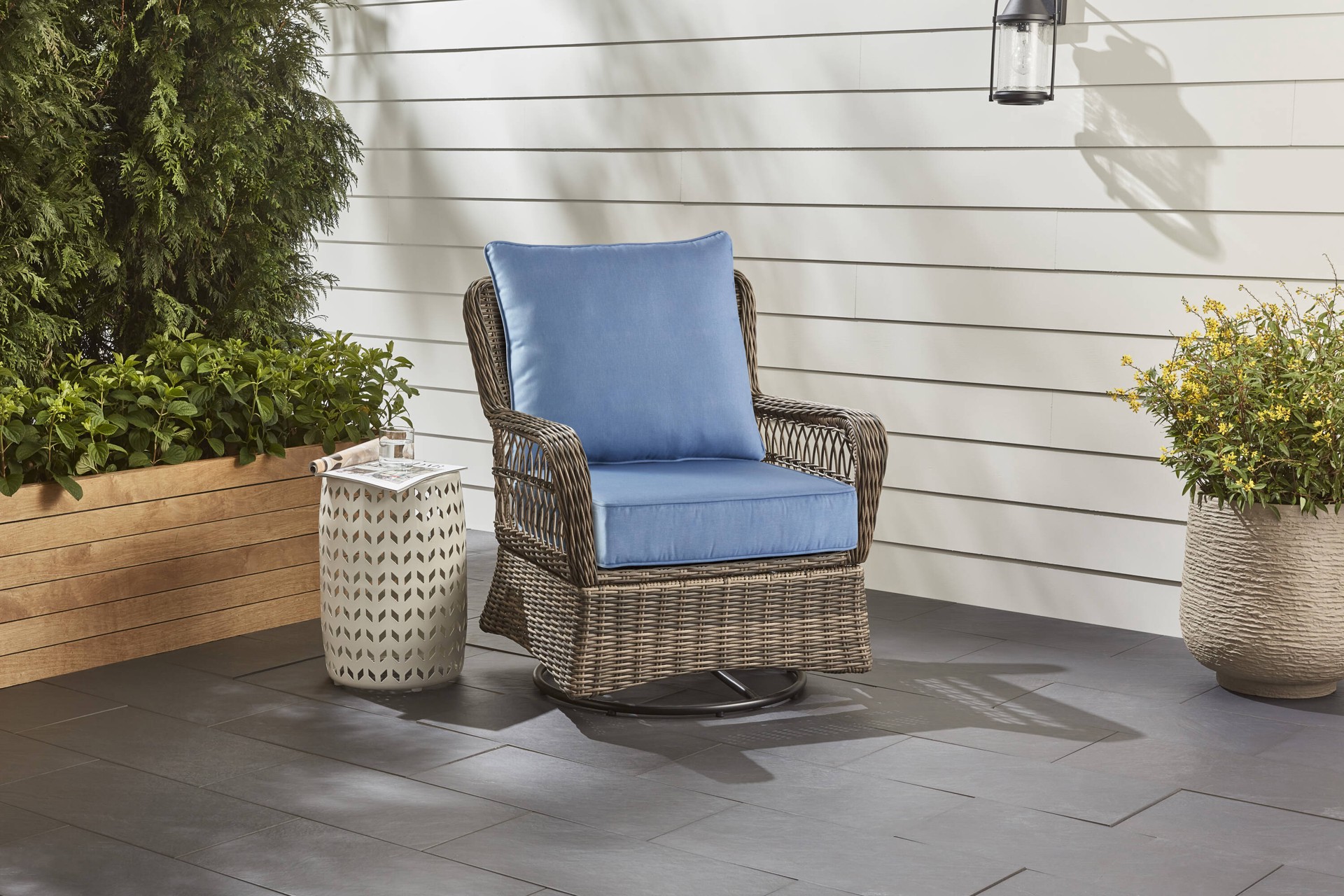 slide 2 of 6, allen + roth 25-in x 25-in 2 -Piece Cornflower Canvas Deep seat patio chair cushion, 1 ct