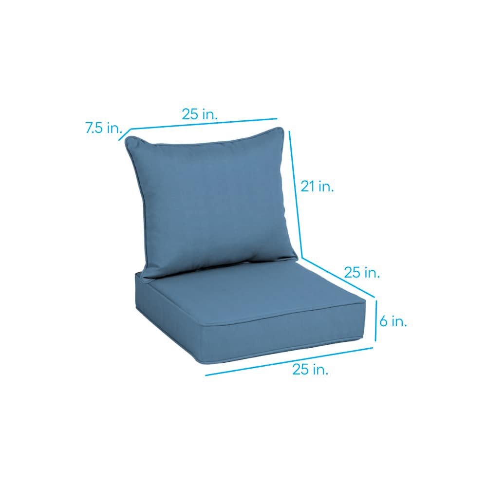 slide 4 of 6, allen + roth 25-in x 25-in 2 -Piece Cornflower Canvas Deep seat patio chair cushion, 1 ct