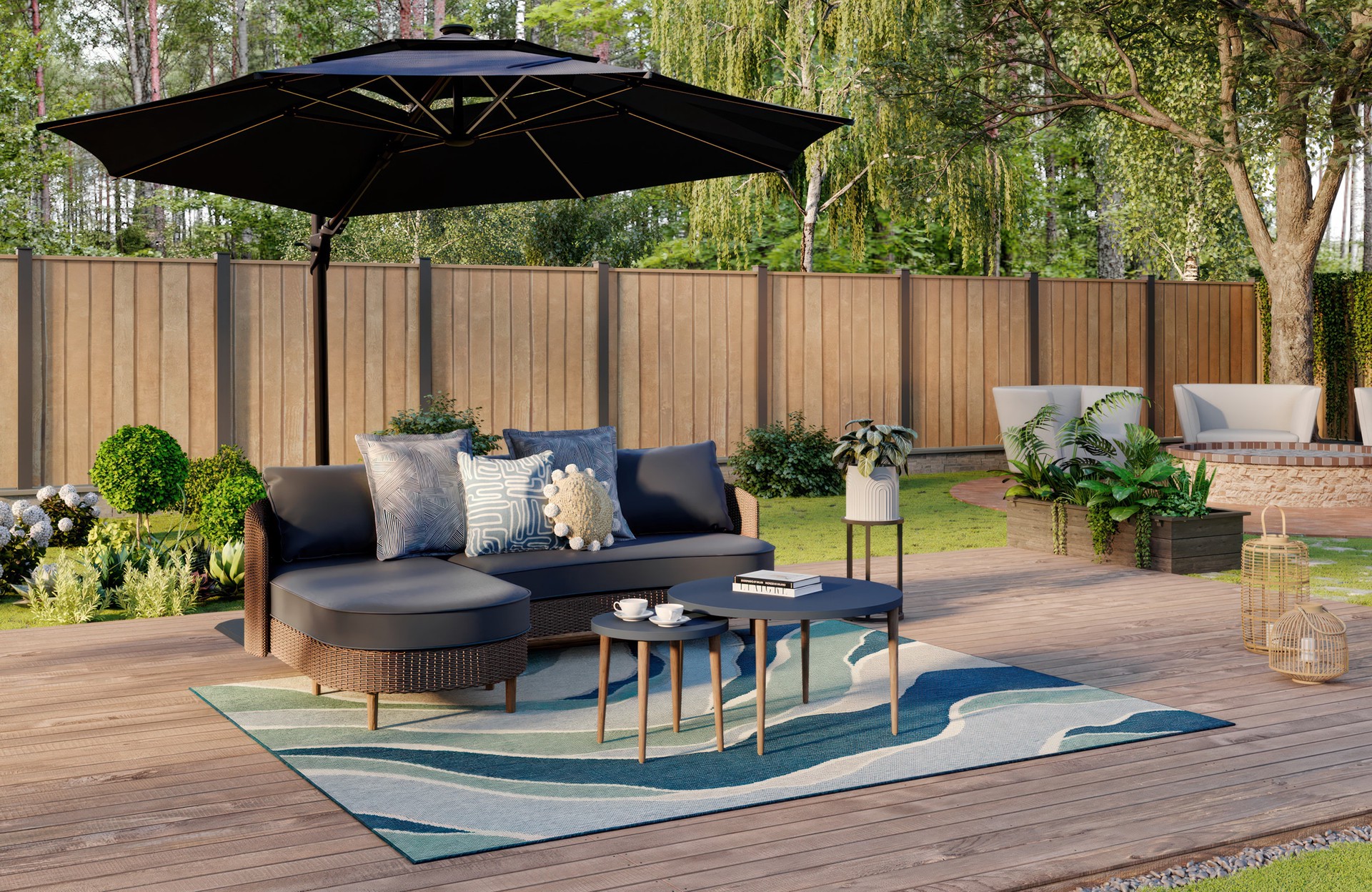 slide 5 of 6, allen + roth Geometric Oversized Blue Linear Square (no theme) Throw pillow, 1 ct