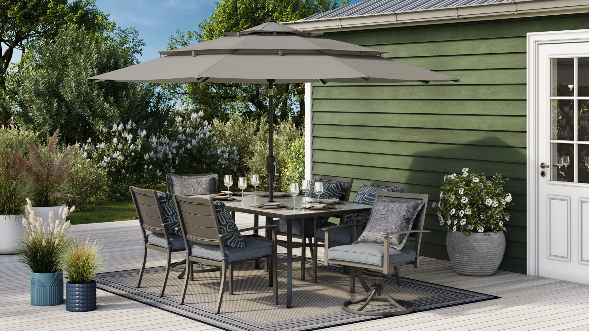 slide 6 of 6, allen + roth Geometric Oversized Blue Linear Square (no theme) Throw pillow, 1 ct