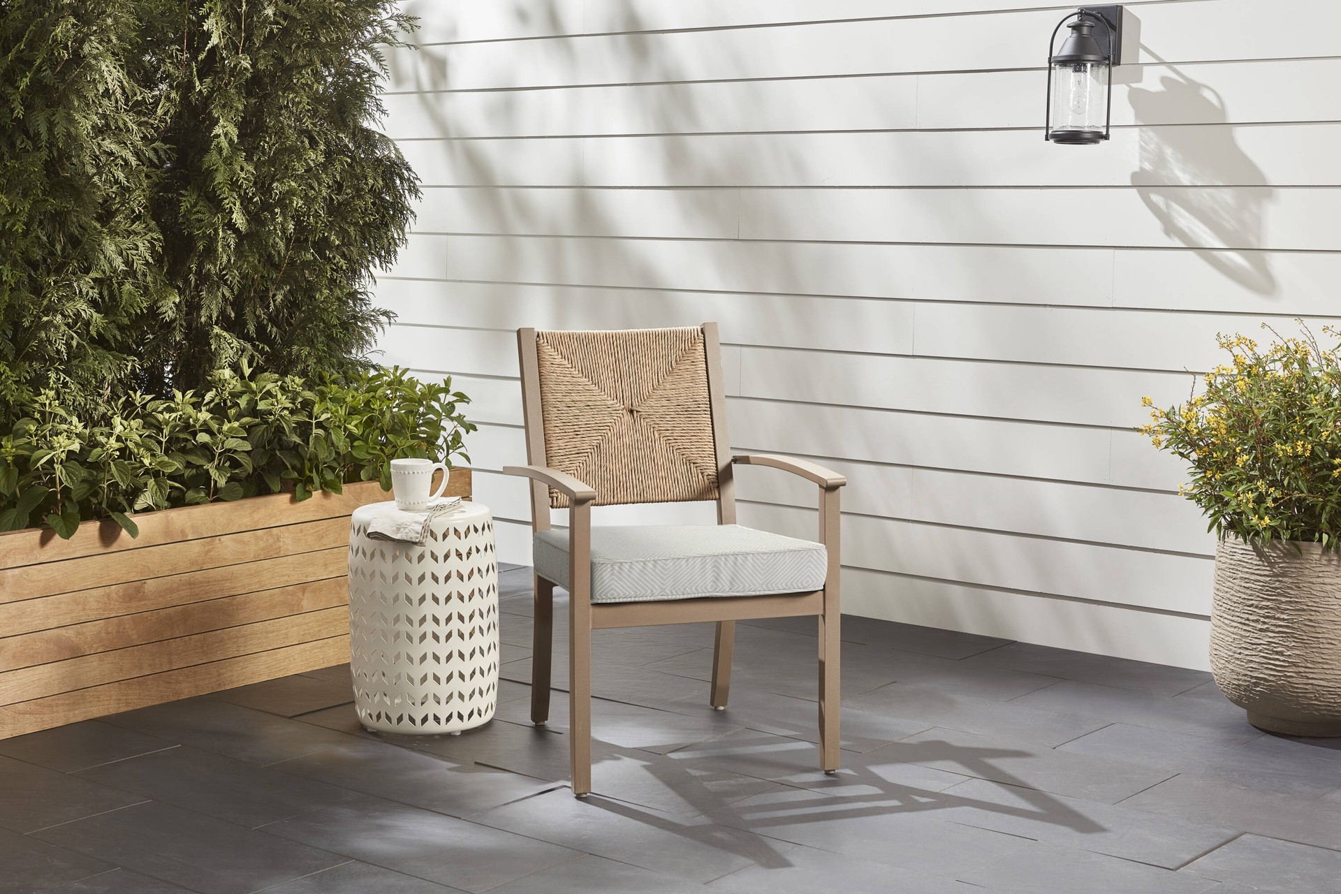 slide 3 of 6, allen + roth with STAINMASTER 20-in x 20-in Grey Diamond Texture Patio chair cushion, 1 ct