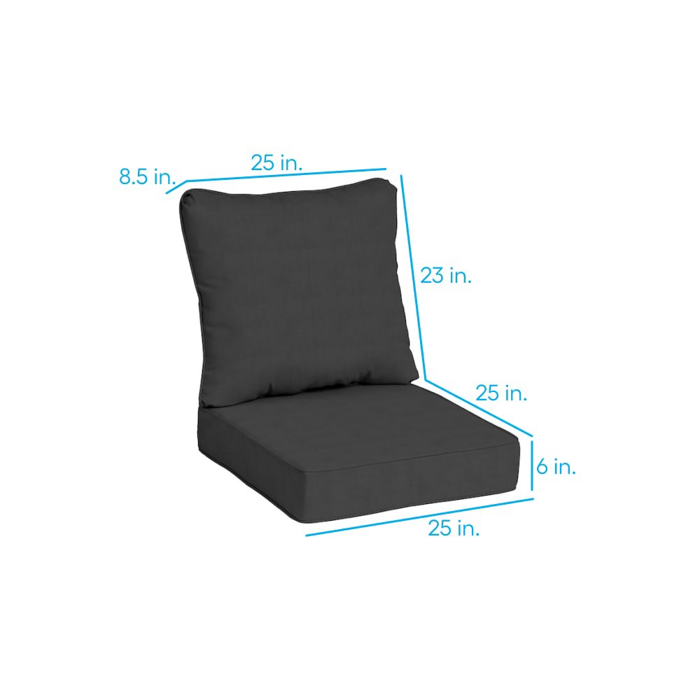 slide 4 of 6, allen + roth with STAINMASTER 25-in x 25-in 2 -Piece Black Madera Linen Deep seat patio chair cushion, 1 ct