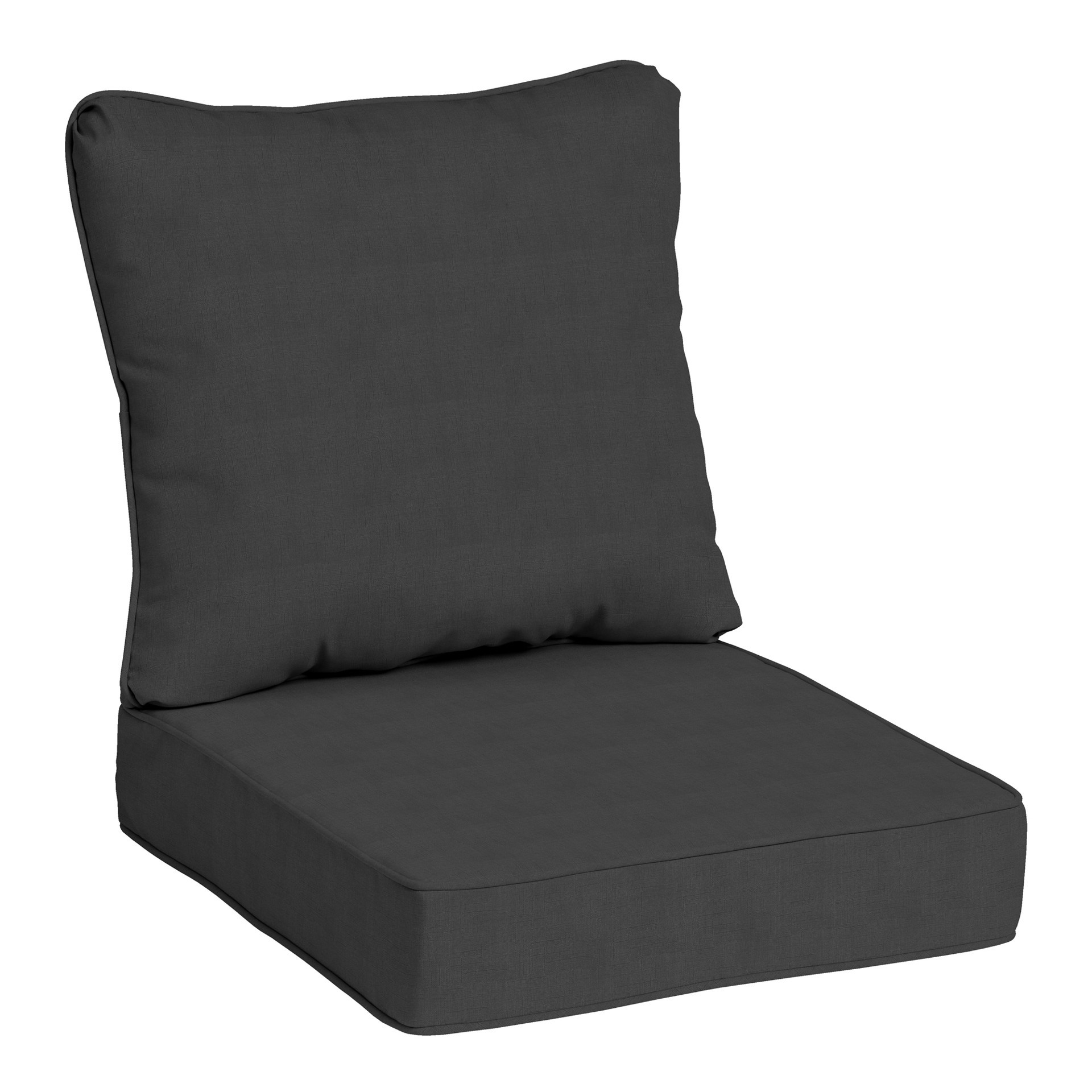 slide 1 of 6, allen + roth with STAINMASTER 25-in x 25-in 2 -Piece Black Madera Linen Deep seat patio chair cushion, 1 ct