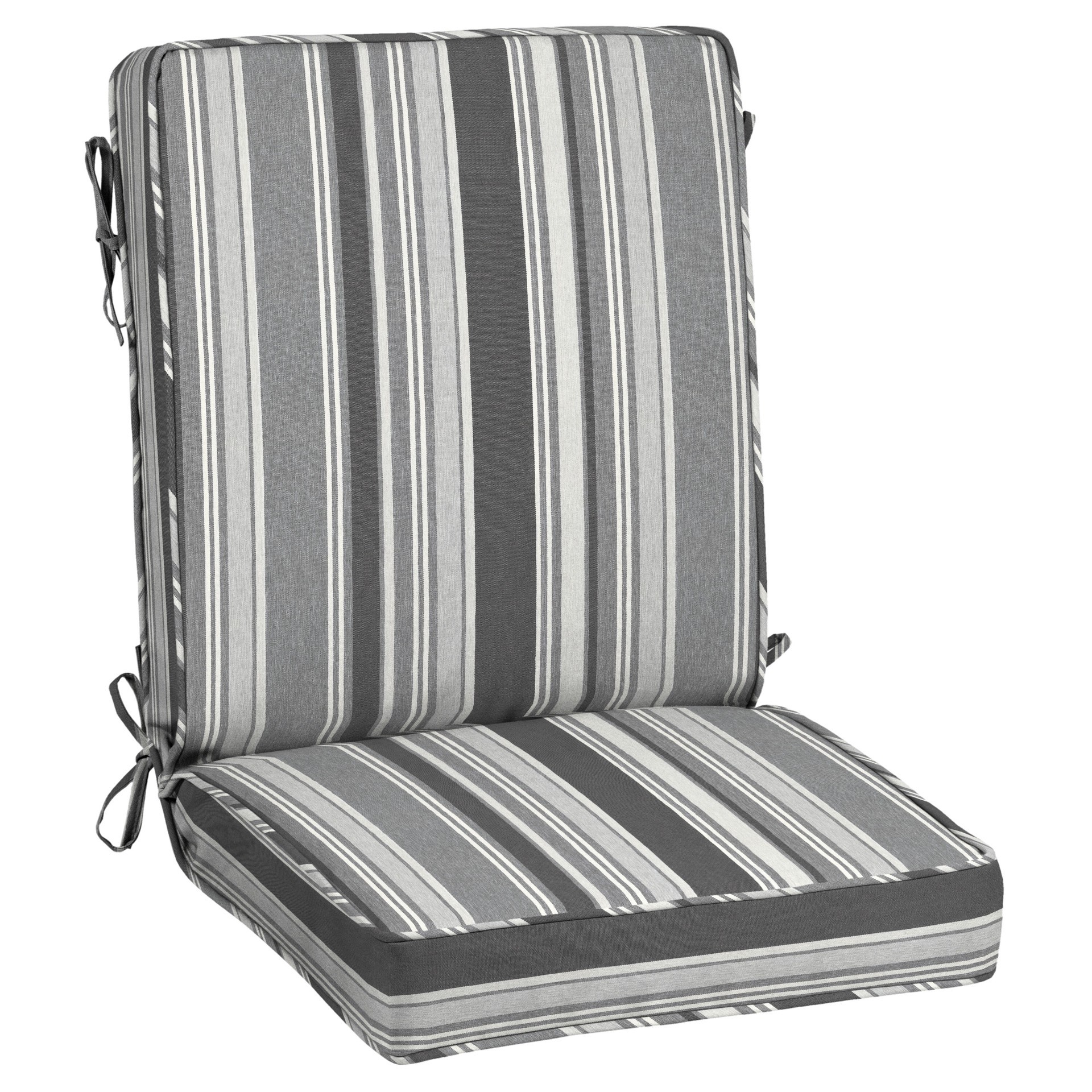 slide 1 of 6, allen + roth with STAINMASTER 20-in x 20-in Black Stripe High back patio chair cushion, 1 ct