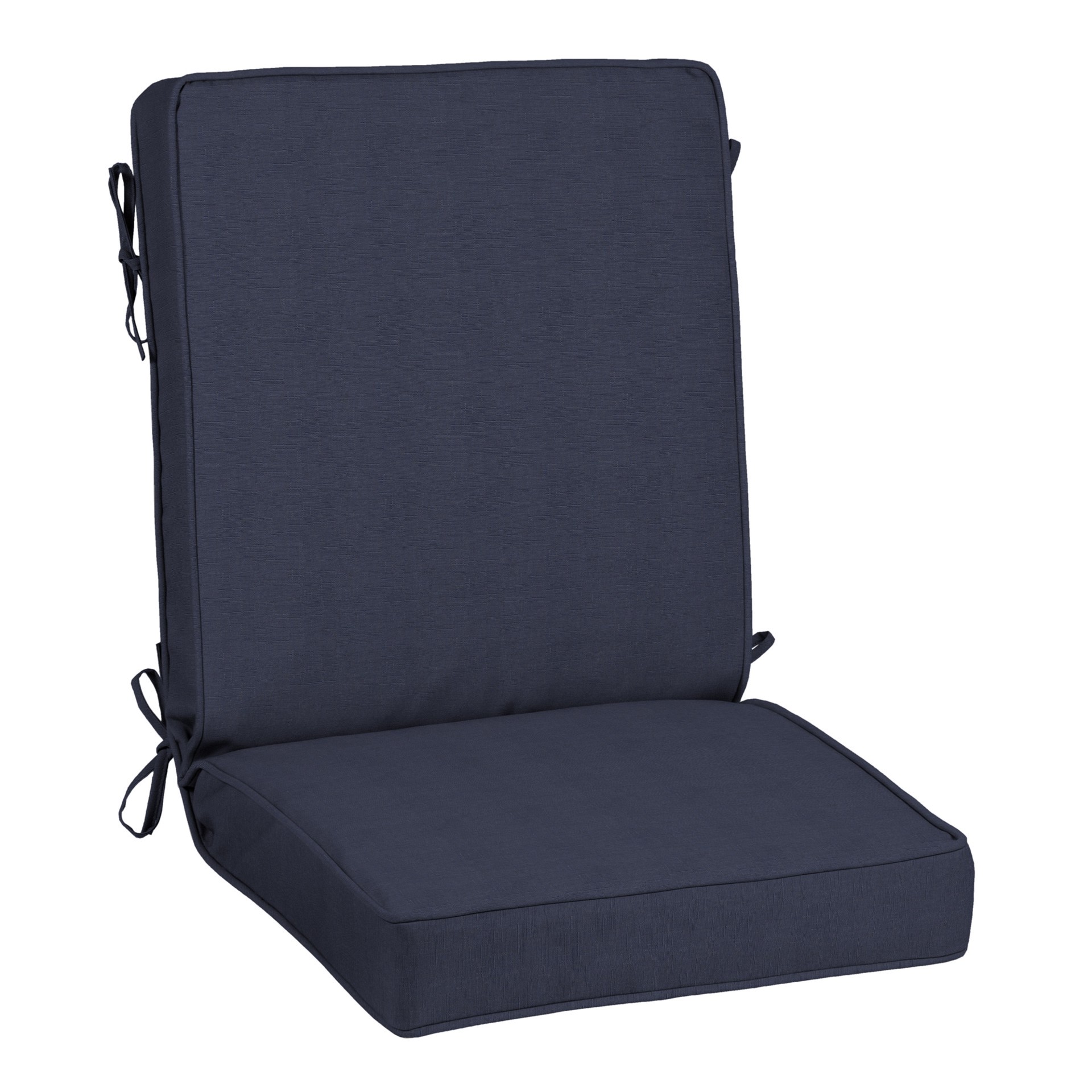 slide 1 of 6, allen + roth with STAINMASTER 20-in x 20-in Navy Madera Linen High back patio chair cushion, 1 ct