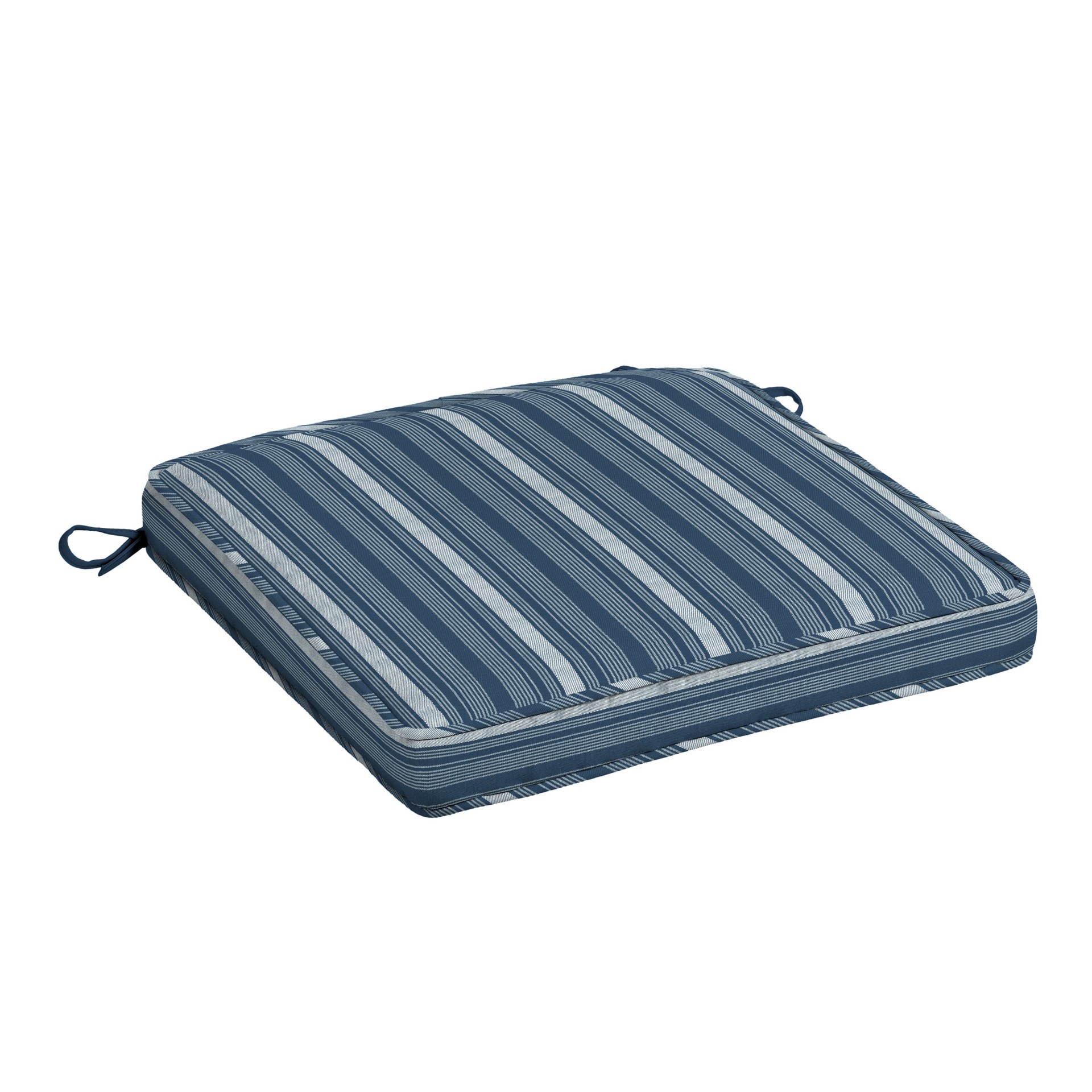 slide 1 of 6, allen + roth 20-in x 20-in Navy Shoreham Stripe Patio chair cushion, 1 ct