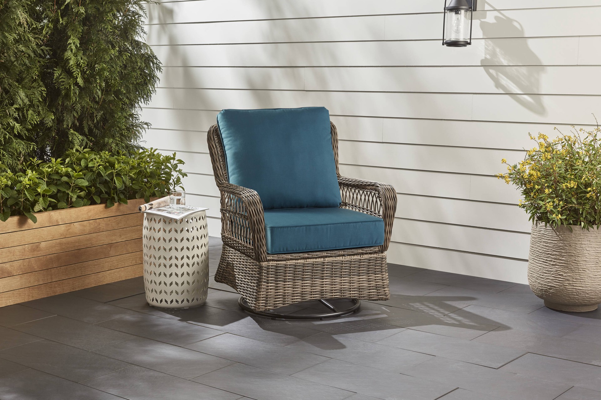 slide 2 of 6, allen + roth with STAINMASTER 25-in x 25-in 2 -Piece Deep Lake Madera Linen Deep seat patio chair cushion, 1 ct