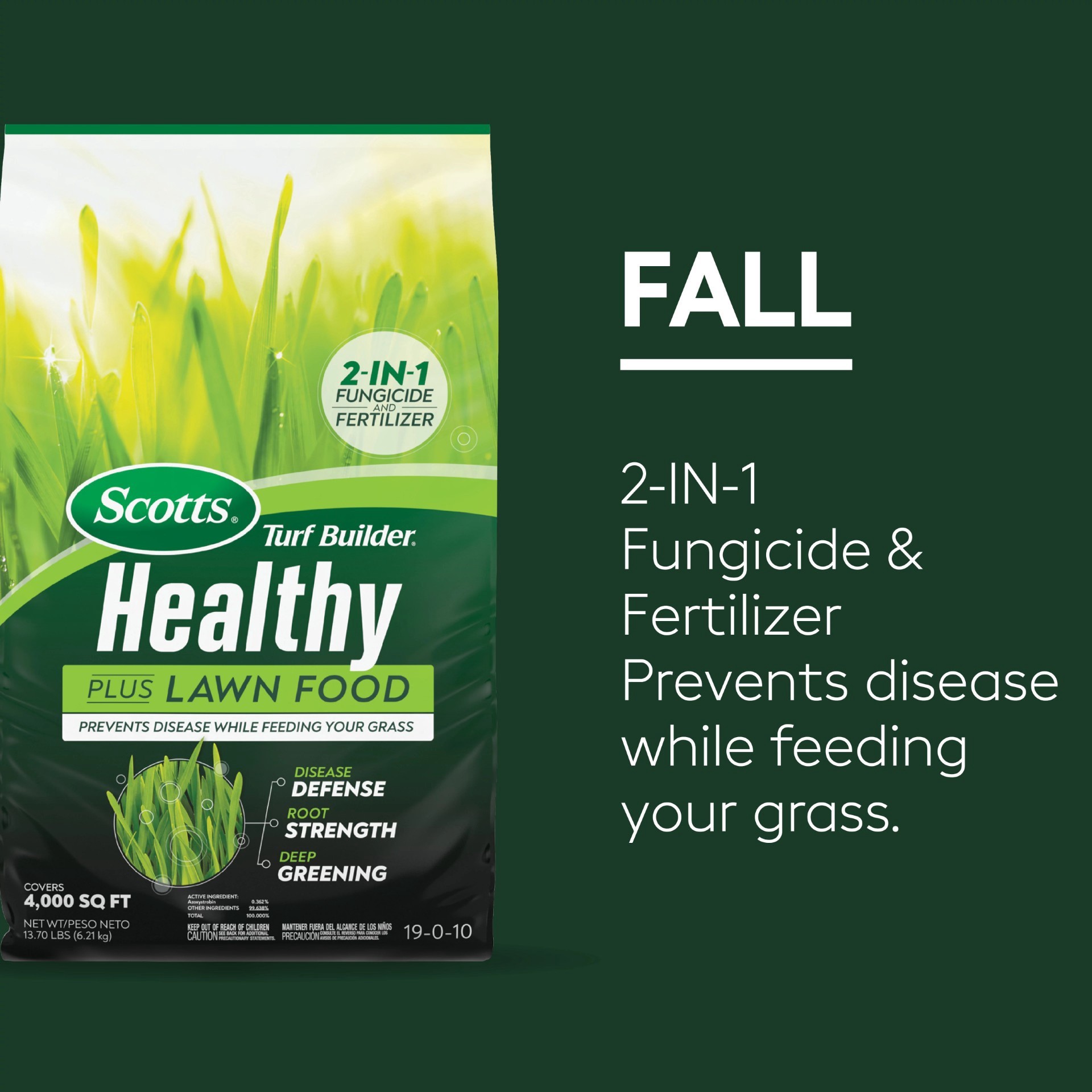 slide 6 of 6, Scotts Turf Builder Healthy Plus Lawn Food 13.72-lb 4000-sq ft 19-0-10 All Purpose Fungicide Fertilizer, 1 ct