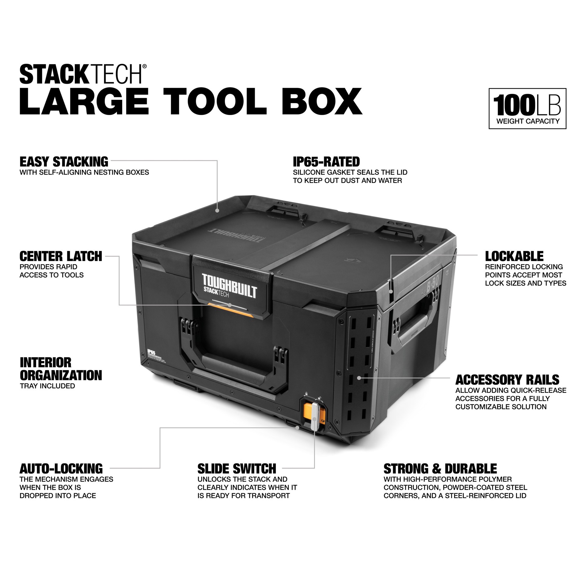 slide 2 of 6, TOUGHBUILT STACKTECH Large 21-in W x 11.7-in H x 16-in D Plastic/Metal Tool Box, 1 ct