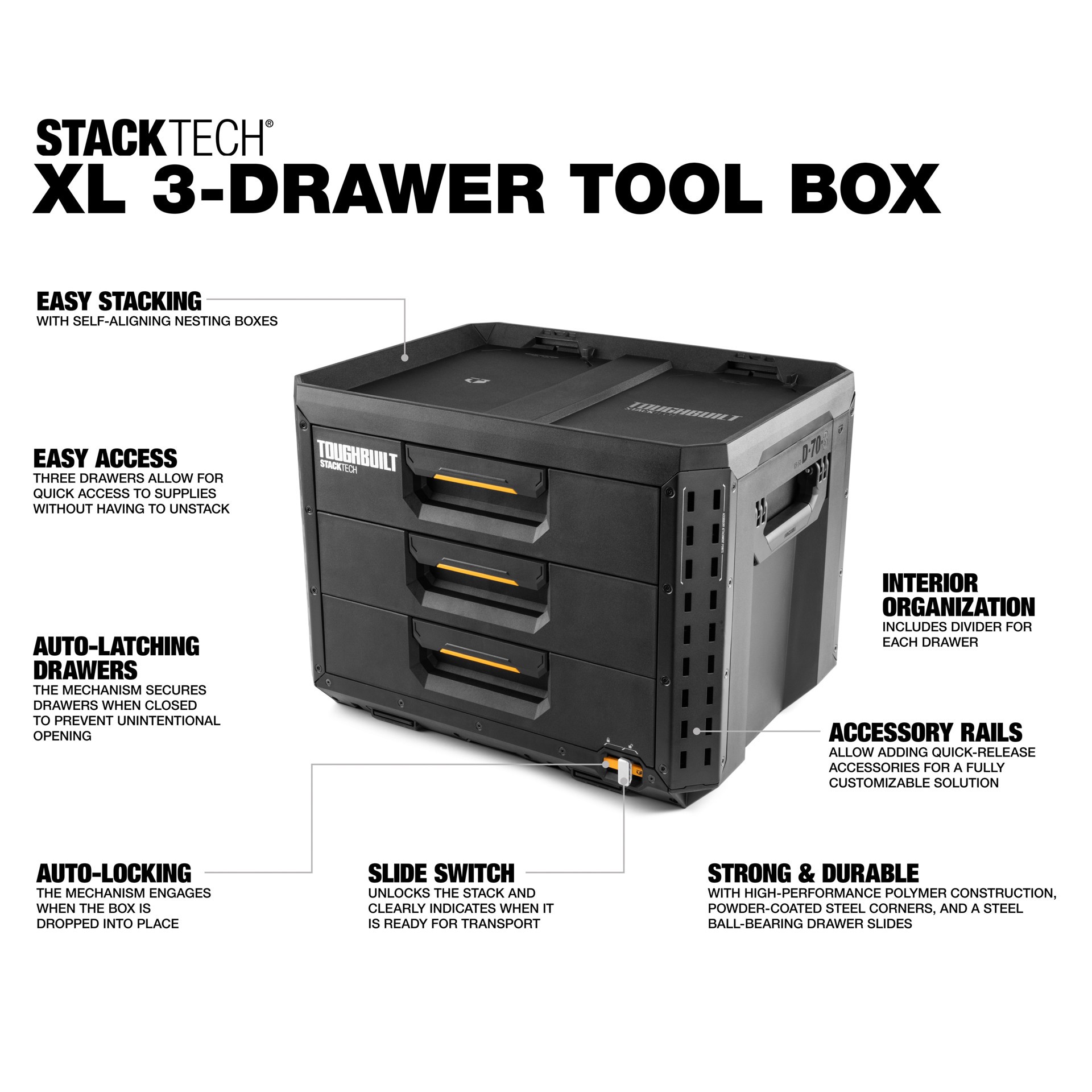 slide 2 of 6, TOUGHBUILT STACKTECH XL 21-in W x 15.6-in H x 16-in D 3 -Drawer Plastic/Metal Tool Box, 1 ct