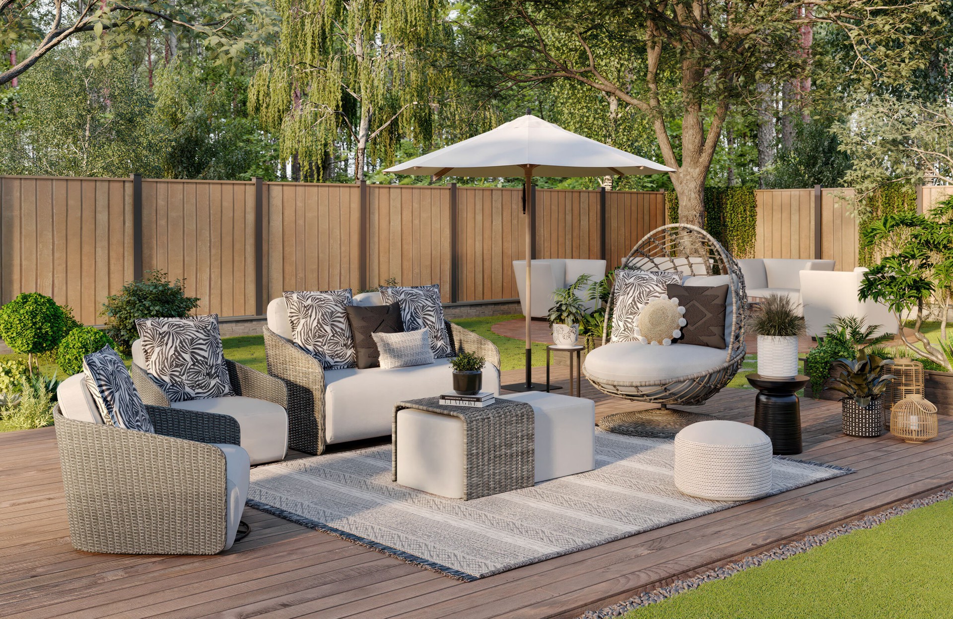 slide 3 of 6, allen + roth Round 9.8-in W x 9.8-in L Gray Ceramic Outdoor Planter, 1 ct