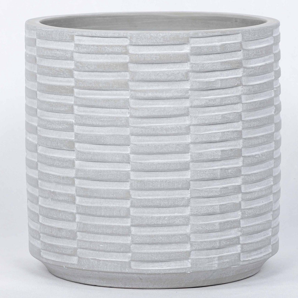 slide 1 of 6, allen + roth Round 9.8-in W x 9.8-in L Gray Ceramic Outdoor Planter, 1 ct