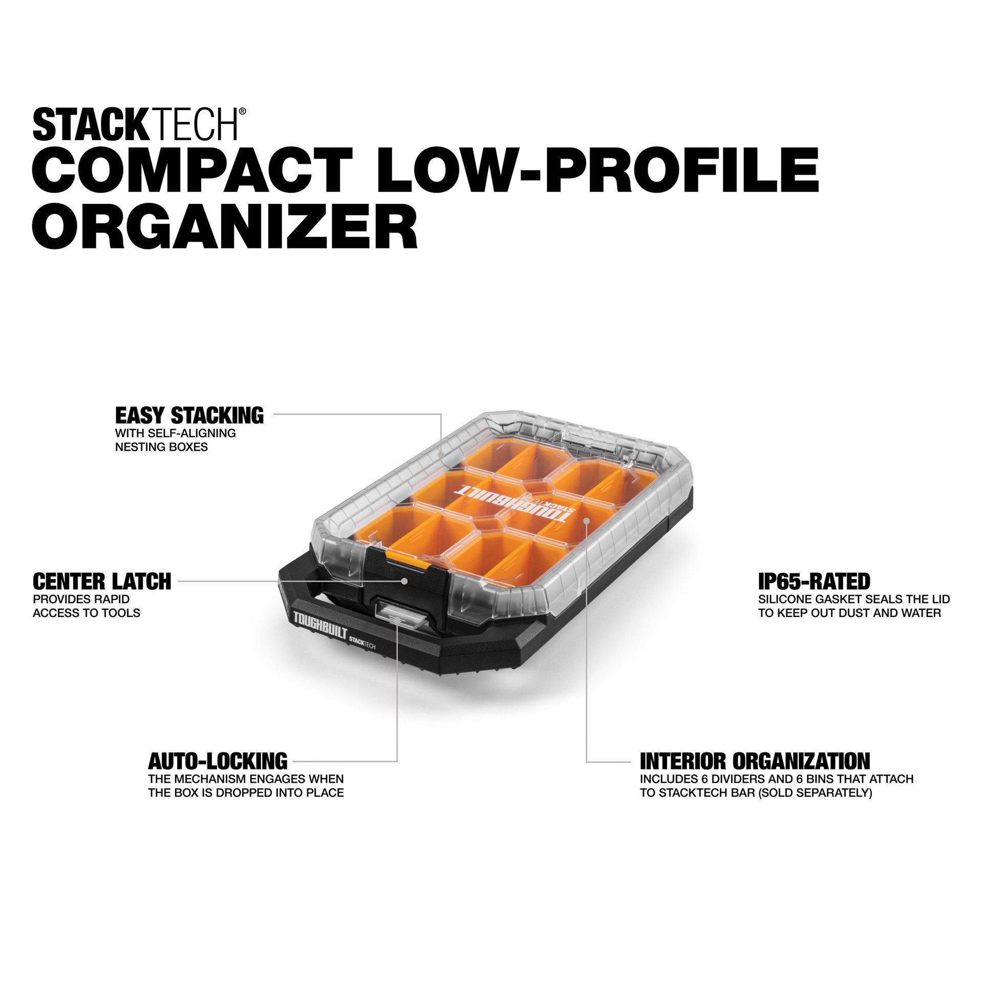 slide 2 of 6, TOUGHBUILT STACKTECH Compact Low-Profile 12-Compartment Small Plastic Small Parts Organizer, 1 ct