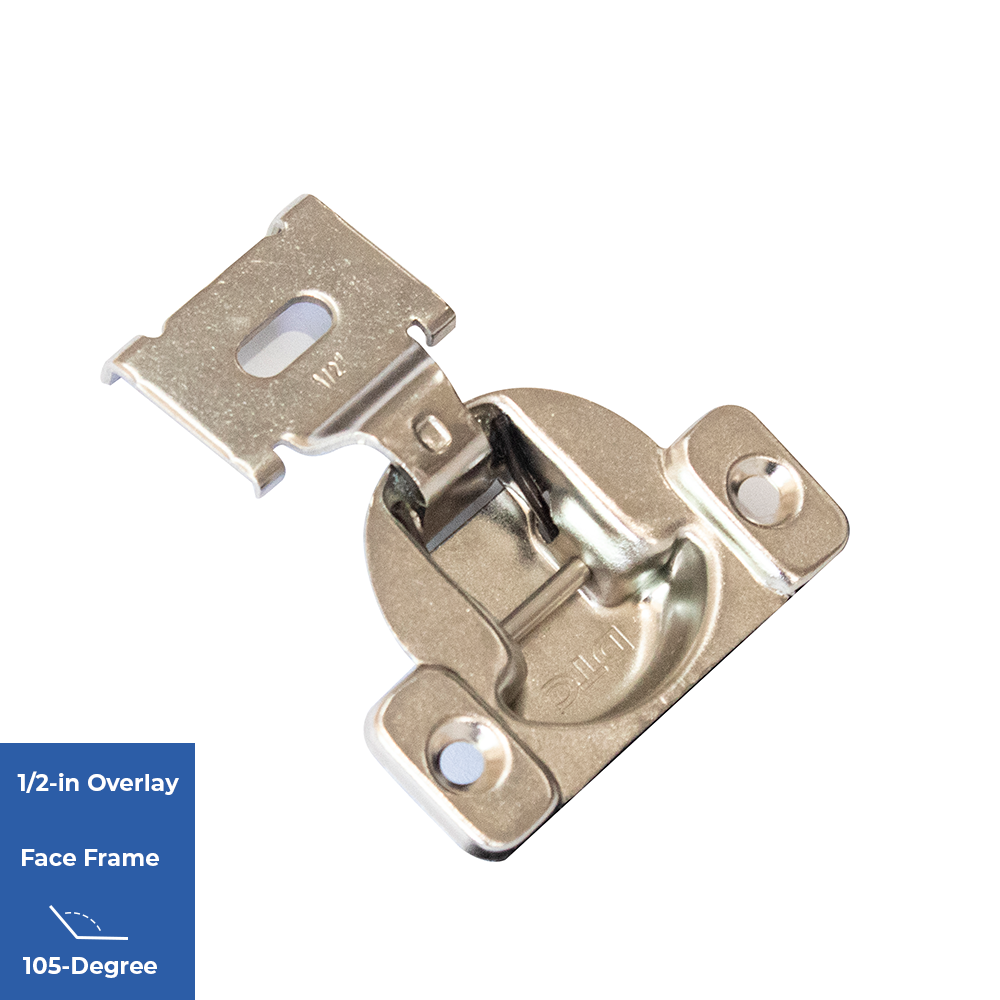 slide 2 of 6, RELIABILT 105-Degree 1/2-in Overlay Concealed Self-Closing Nickel plated Cabinet Hinge, 1 Pair(s) 2 -Pieces, 1 ct