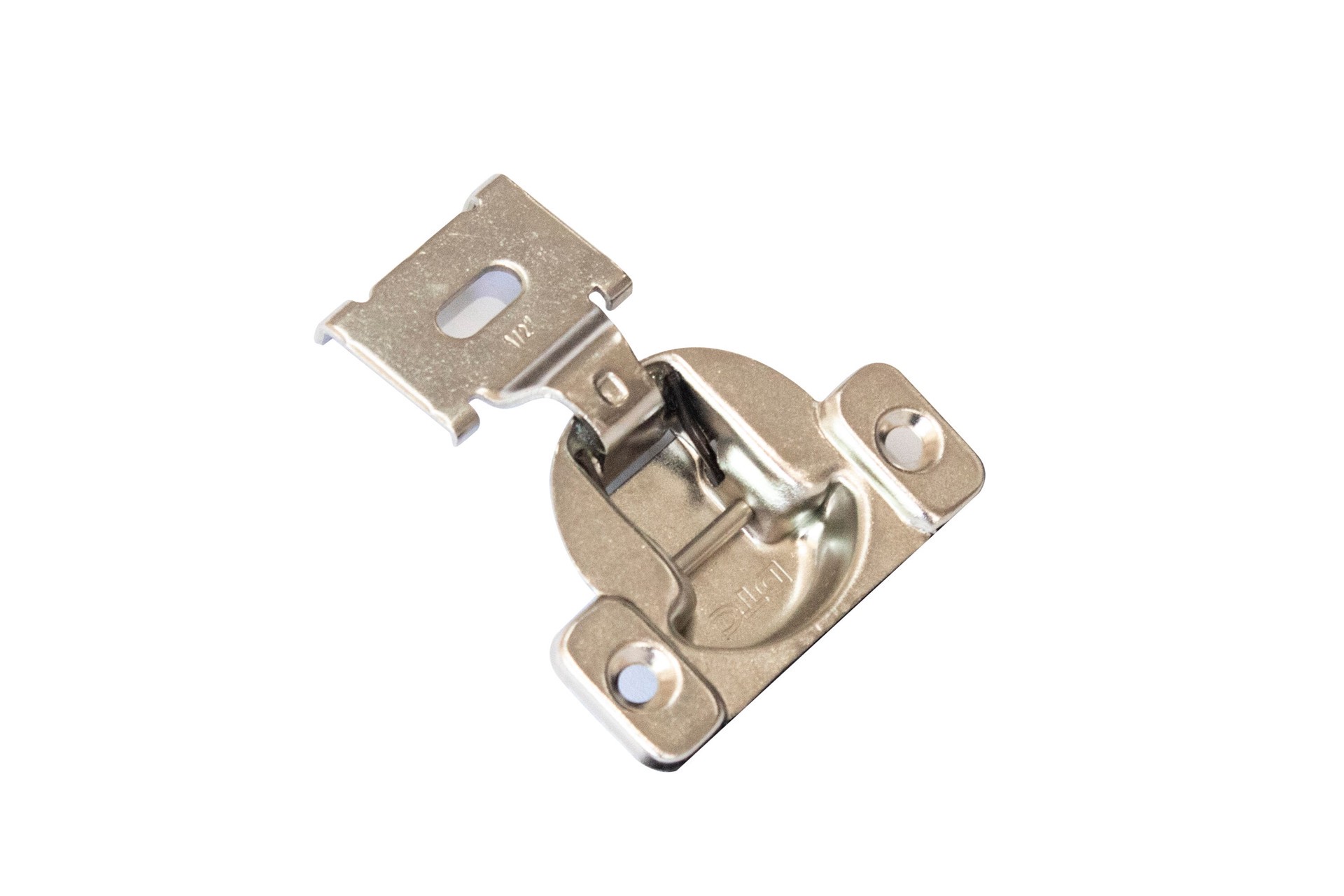 slide 1 of 6, RELIABILT 105-Degree 1/2-in Overlay Concealed Self-Closing Nickel plated Cabinet Hinge, 1 Pair(s) 2 -Pieces, 1 ct