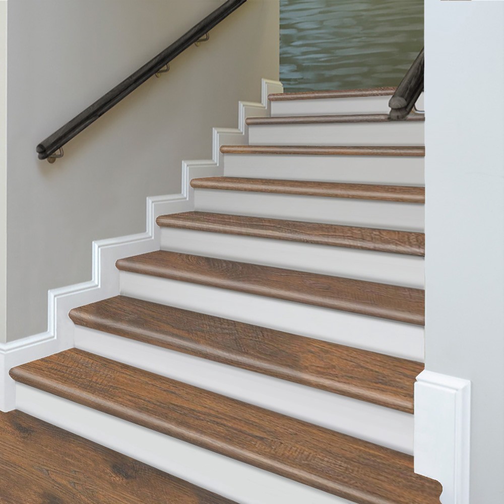 slide 3 of 6, Zamma Cap A Tread Stair Renewal System 47-in x 12.125-in x 1.687-in Brown Hickory Type 1 Kit with Reversible Riser Laminate No return Bullnose Stair Tread, 1 ct