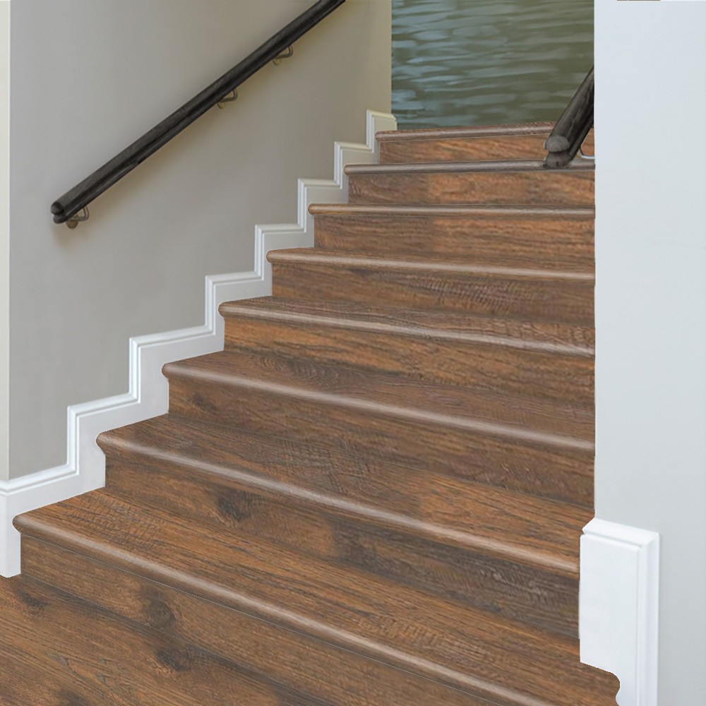 slide 4 of 6, Zamma Cap A Tread Stair Renewal System 47-in x 12.125-in x 1.687-in Brown Hickory Type 1 Kit with Reversible Riser Laminate No return Bullnose Stair Tread, 1 ct