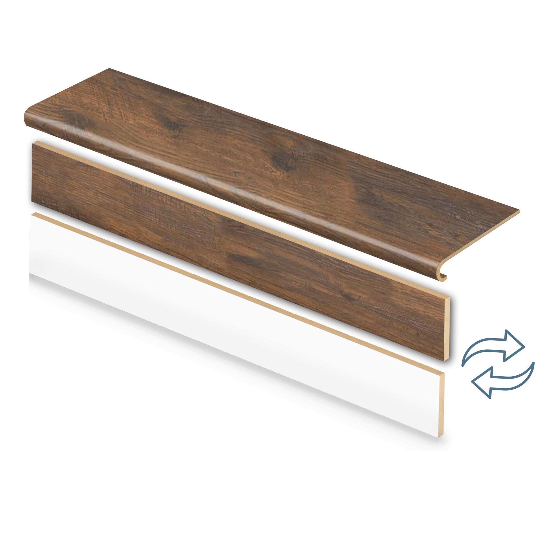 slide 1 of 6, Zamma Cap A Tread Stair Renewal System 47-in x 12.125-in x 1.687-in Brown Hickory Type 1 Kit with Reversible Riser Laminate No return Bullnose Stair Tread, 1 ct