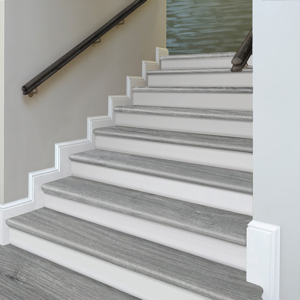 slide 3 of 6, Zamma Cap A Tread Stair Renewal System 47-in x 12.125-in x 1.687-in Grey Oak Type 1 Kit with Reversible Riser Laminate No return Bullnose Stair Tread, 1 ct