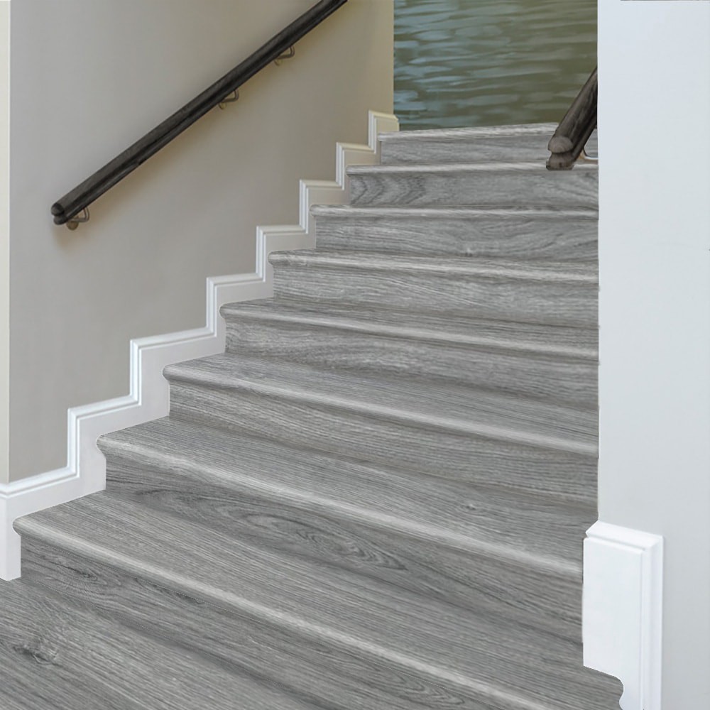 slide 4 of 6, Zamma Cap A Tread Stair Renewal System 47-in x 12.125-in x 1.687-in Grey Oak Type 1 Kit with Reversible Riser Laminate No return Bullnose Stair Tread, 1 ct