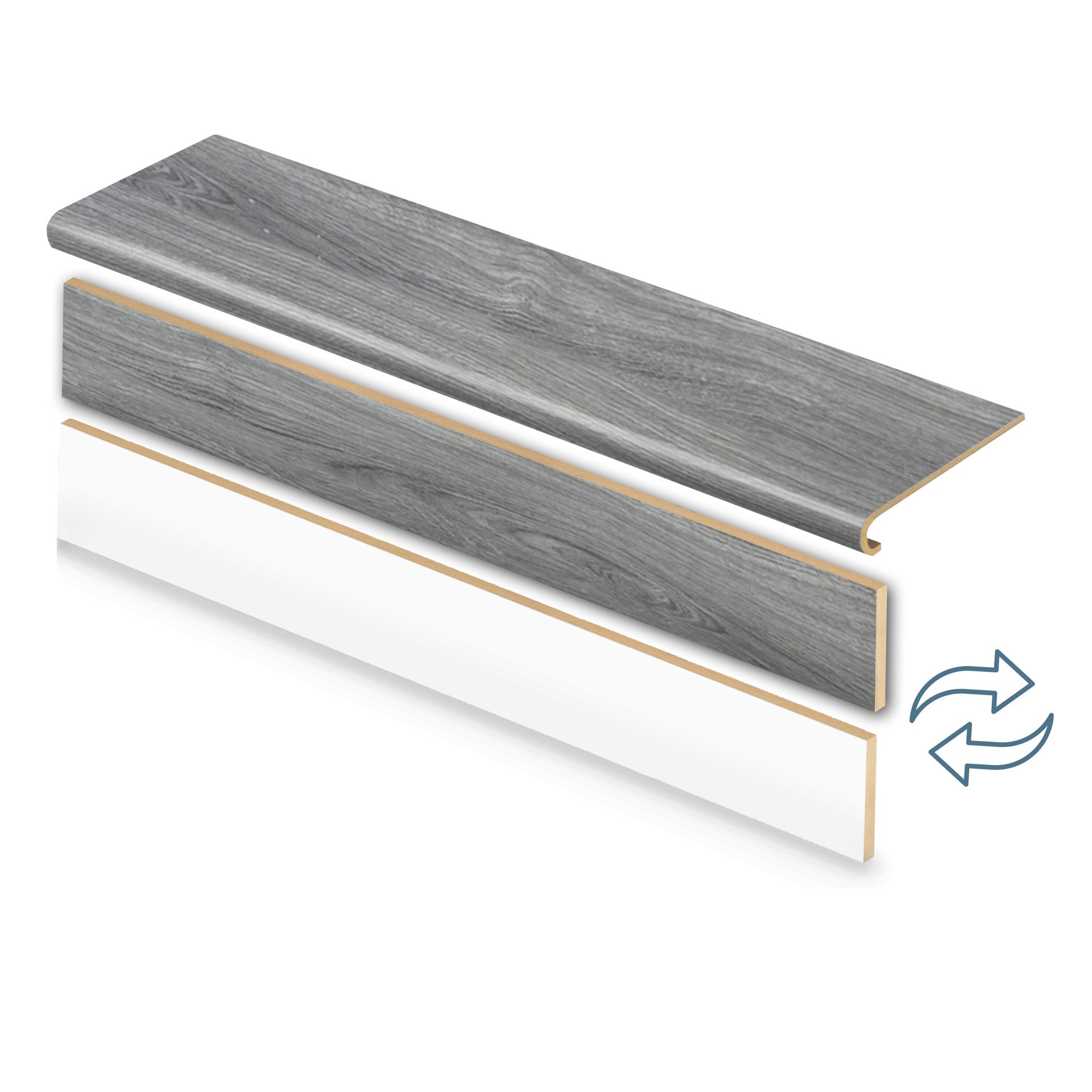slide 1 of 6, Zamma Cap A Tread Stair Renewal System 47-in x 12.125-in x 1.687-in Grey Oak Type 1 Kit with Reversible Riser Laminate No return Bullnose Stair Tread, 1 ct