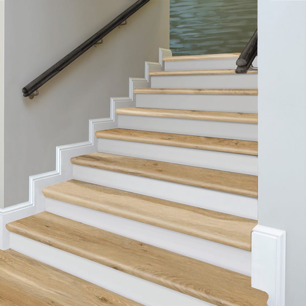 slide 3 of 6, Zamma Cap A Tread Stair Renewal System 47-in x 12.125-in x 1.687-in Natural Hickory Type 1 Kit with Reversible Riser Laminate No return Bullnose Stair Tread, 1 ct