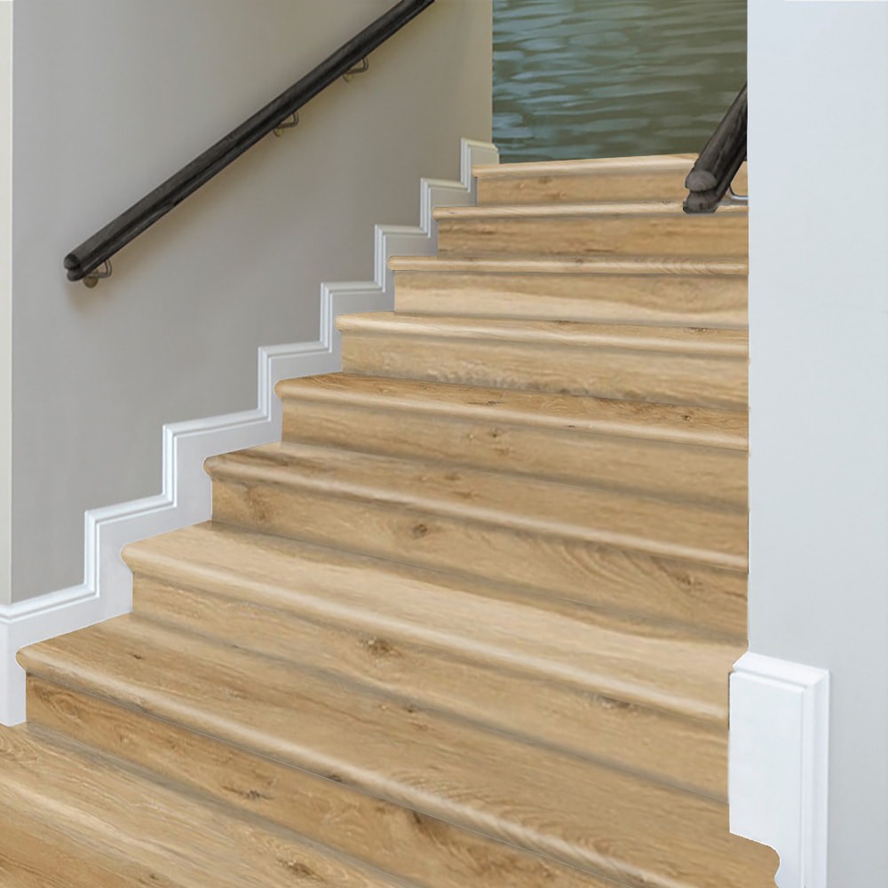 slide 4 of 6, Zamma Cap A Tread Stair Renewal System 47-in x 12.125-in x 1.687-in Natural Hickory Type 1 Kit with Reversible Riser Laminate No return Bullnose Stair Tread, 1 ct