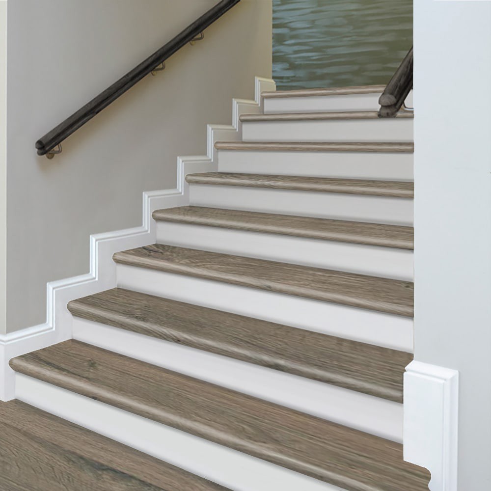 slide 3 of 6, Zamma Cap A Tread Stair Renewal System 47-in x 12.125-in x 1.687-in Greige Oak Type 1 Kit with Reversible Riser Laminate No return Bullnose Stair Tread, 1 ct