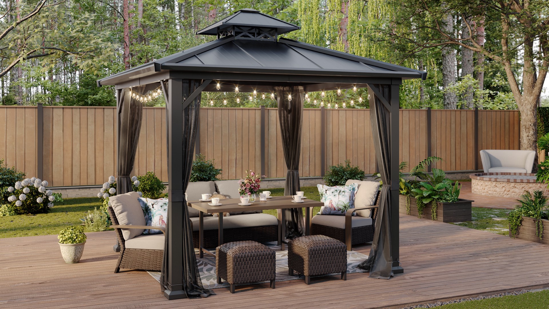 slide 2 of 6, allen + roth Camdon Set of 2 Wicker Dark brown Metal Frame Stationary Conversation Chair with Beige Cushioned Seat, 1 ct